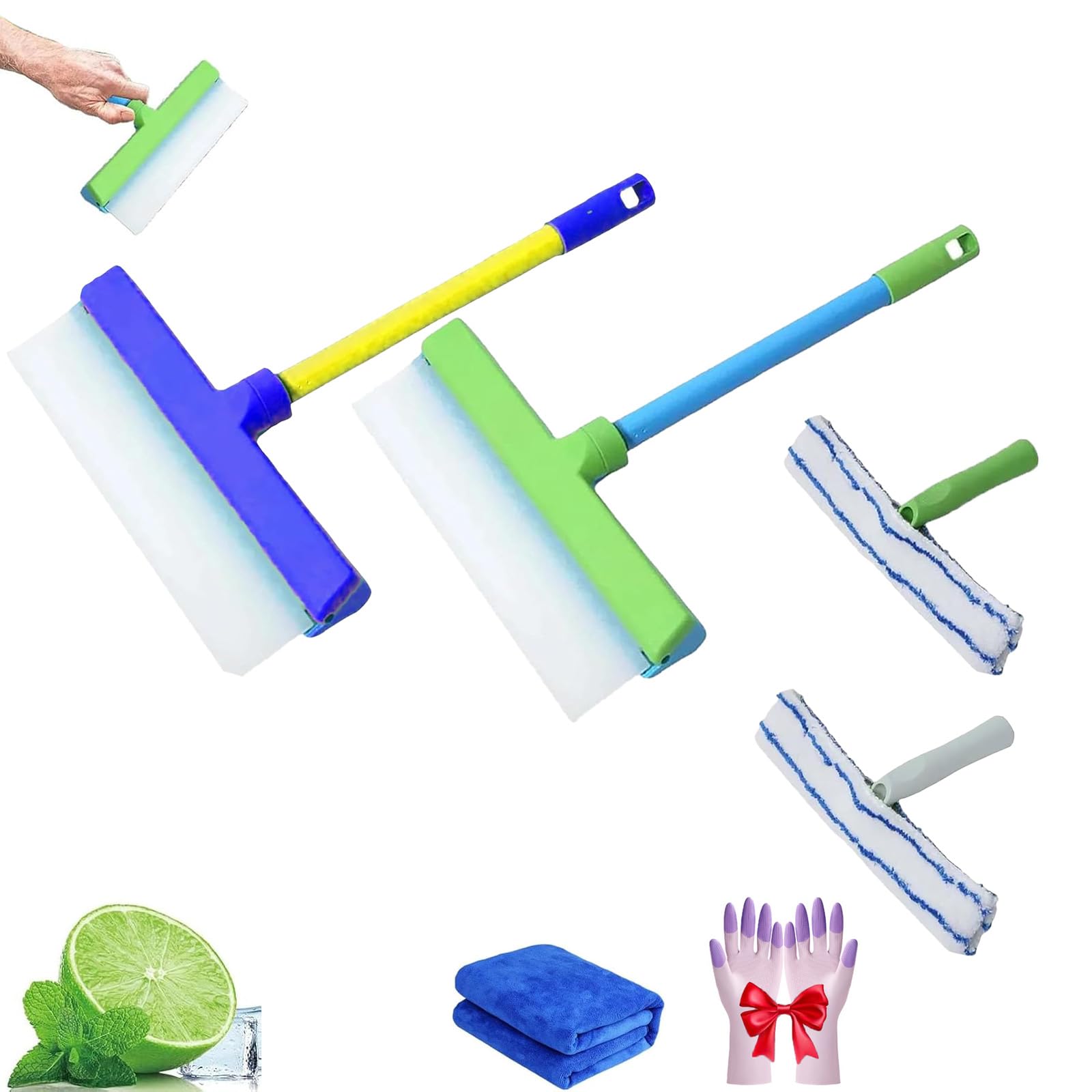 Kit lavavetri in silicone con panno in microfibra, strumento di pulizia ecologico per doccia, vetro, specchi, porte e auto