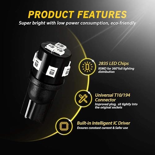 Miniatura 41 de AUXLIGHT 194 168 2825 T10 - Bombillas LED para interior, color blanco, rojo, ámbar y azul, luces súper brillantes de repuesto para domo, puerta