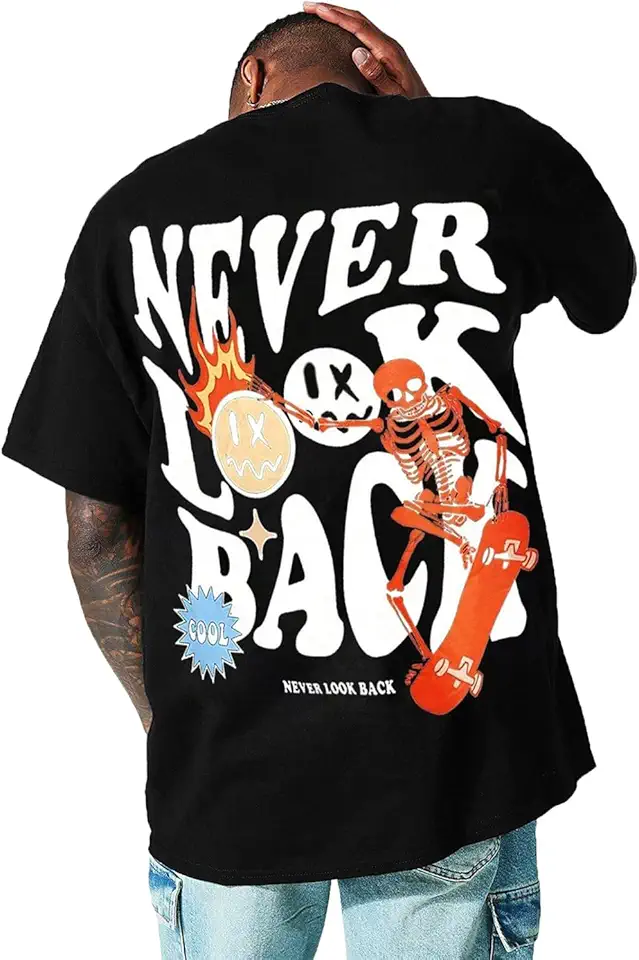 UOUA Mens Graphic Tees Vintage T-Shirts Oversized Letter Print Casual Crewneck Cotton Top Short Sleeve Rapper Streetwear