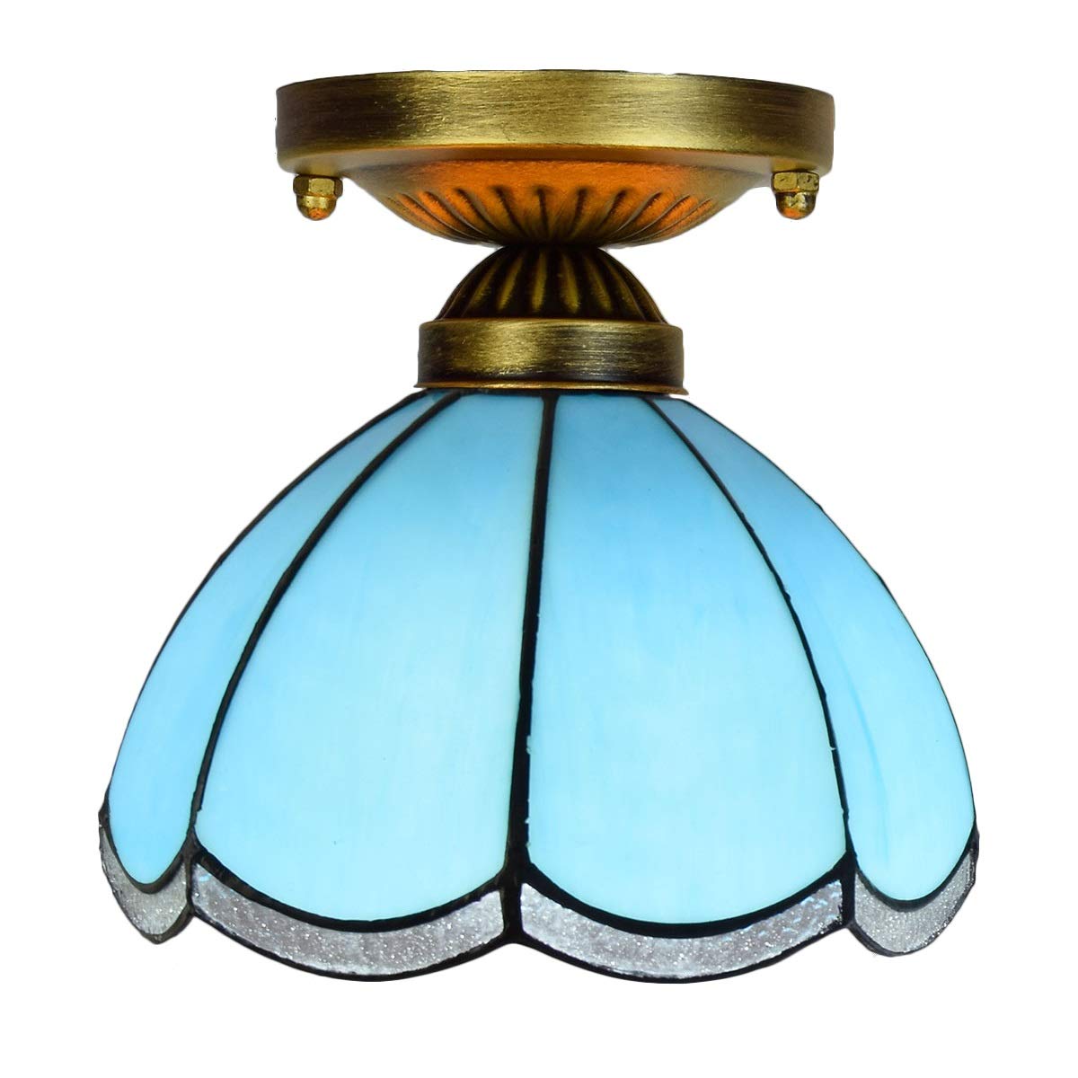 Illuminazione da soffitto con vetri Tiffany da 20,3 cm per corridoio, balcone, luce blu mediterranea piccola
