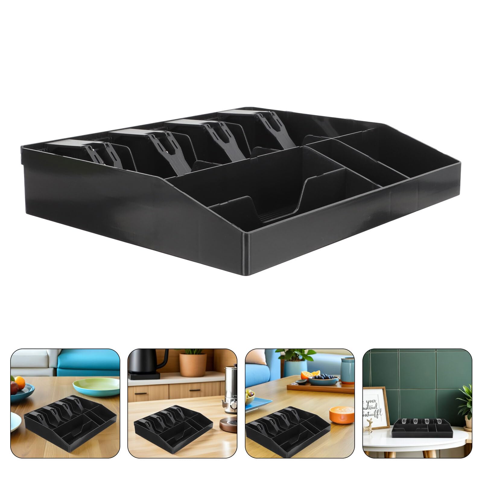 Vassoio Porta Denaro Multi-griglia 2 Pezzi Nero per Cassa | Organizzatore Compatto con Scomparti per Banconote e Monete, Abs e Ferro, Supermercati e Banchi