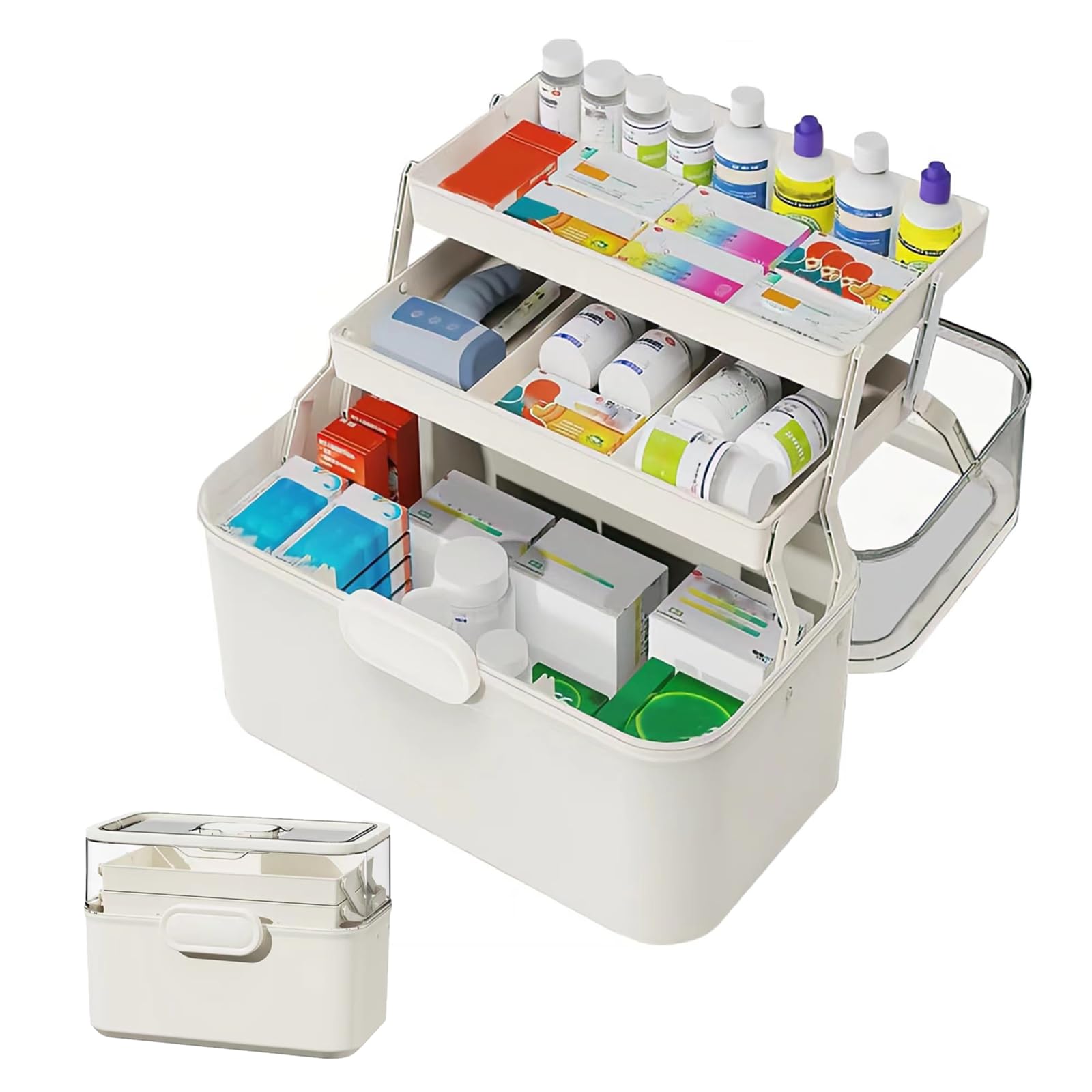 Sevitini Medicine storage, Medication storage box, 3 Layer multi grid Medicine Box with handle, Large medicine box portable, for home, school, outdoor, office, travel — image 1