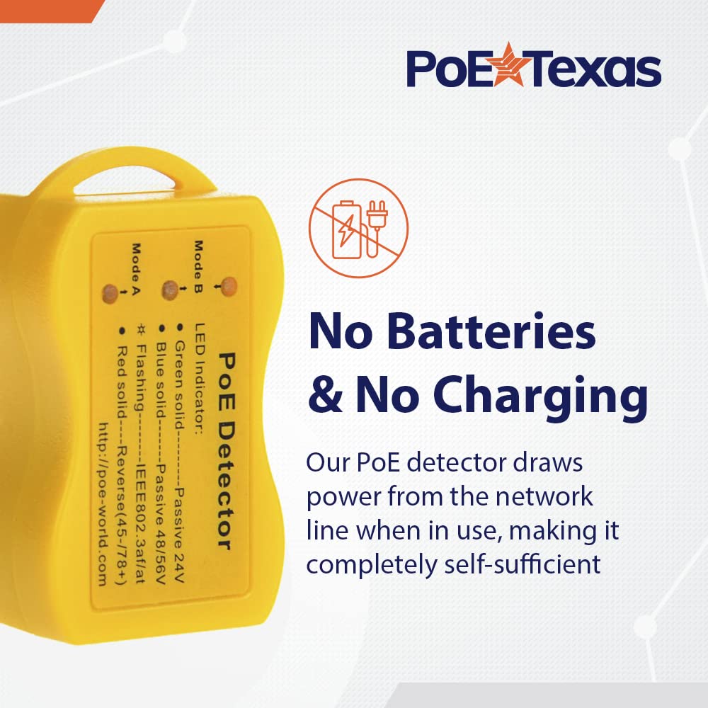 Detector PoE - Herramienta de prueba de detección de cable PoE World Ethernet para método y voltaje aproximado del interruptor PoE, se aplica con inyector pasivo 802.3af/at/bt 568A 568B