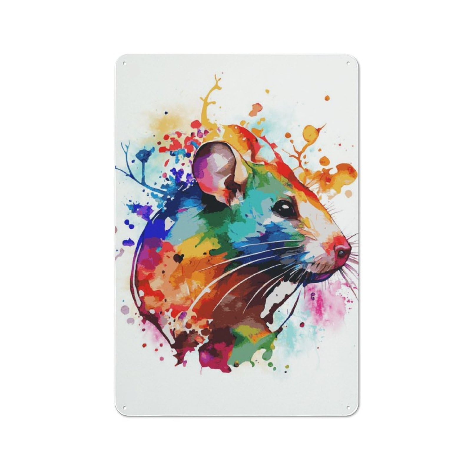 Junmoney Watercolor Rat Painting 30X20cm Retro Metal Plaque With For Garage Or Workshop, Housewarming Present For People Styling Garage And Workshop