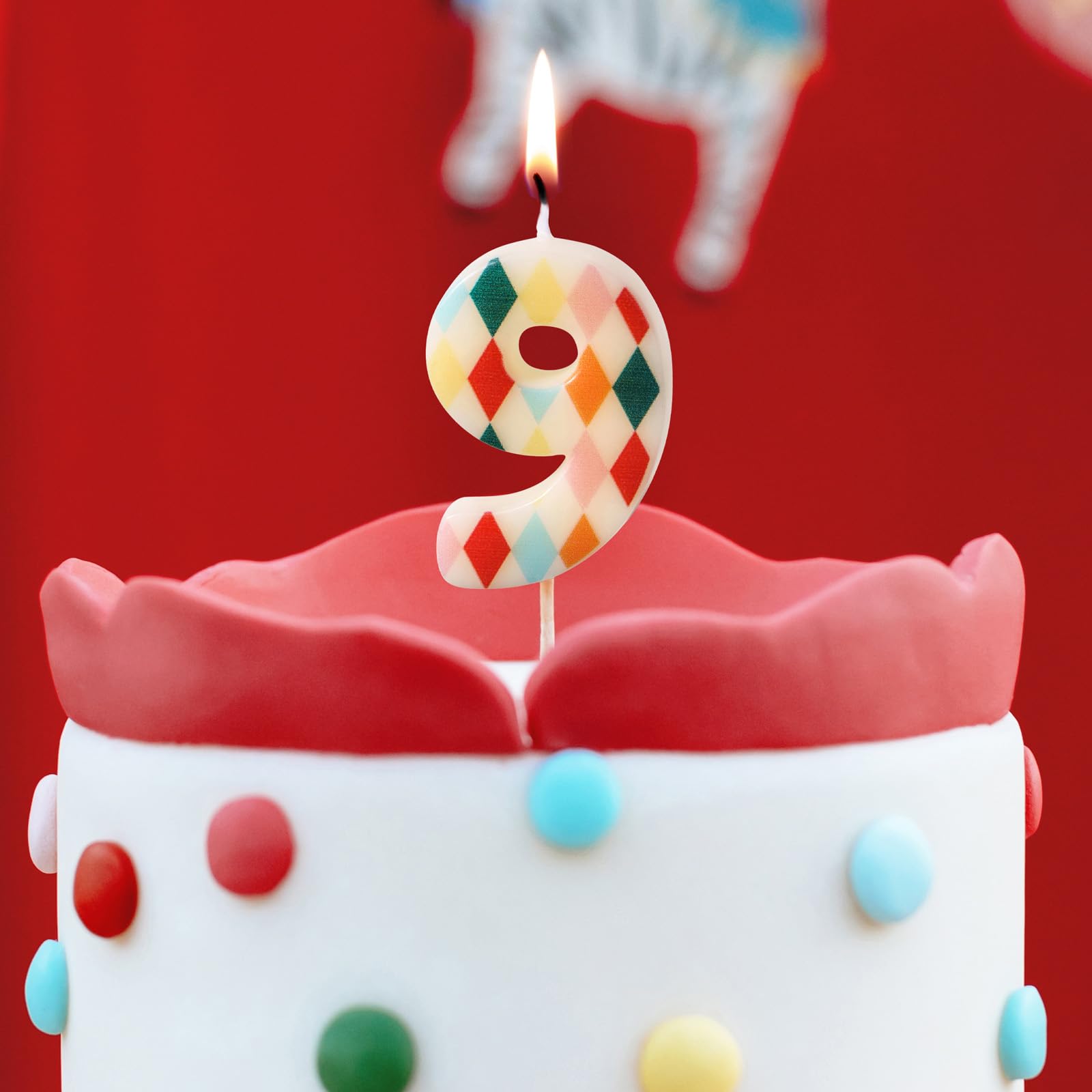 Partydeco Multicoloured Elegant Number 9 Birthday Candle For Circus-Themed Party Celebrations Rhombus