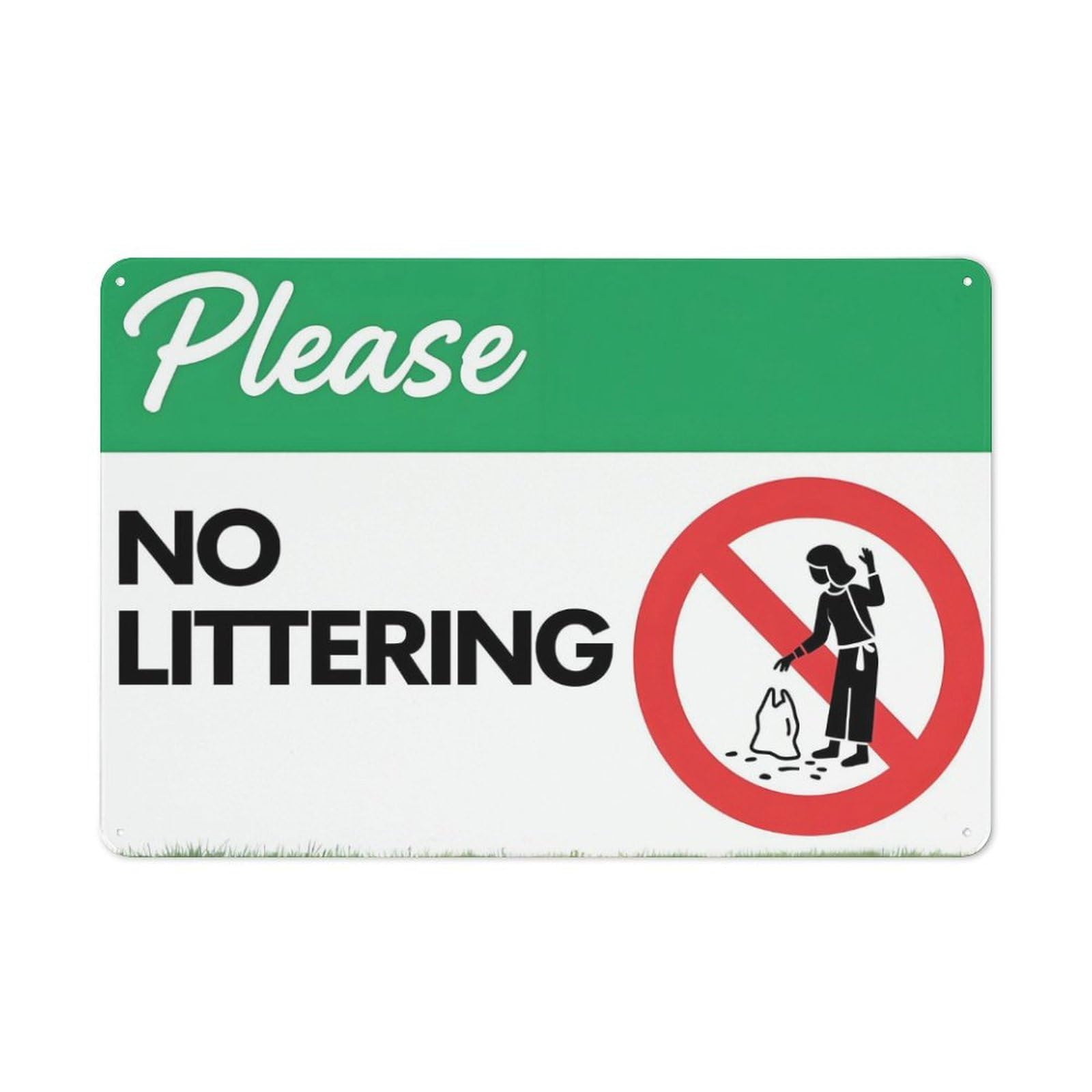 peiyeety Please No Littering Metal Tin Sign Environmental Reminder White Red Green Durable Aluminum Weatherproof Wall Plaque for Public Park Yard Community Cleanliness Area 6x8 Inch