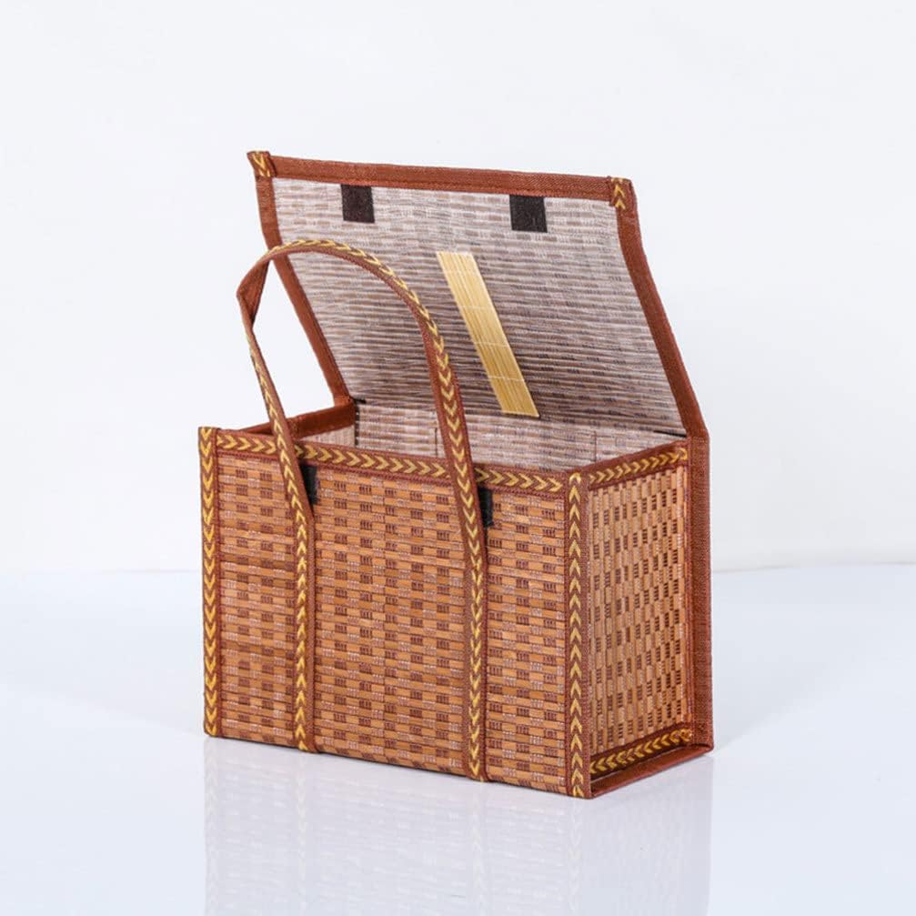 HEMOTON African Market Basket Woven Straw Picnic Basket with Handle Lid Rattan Grocery Bag Shopping Bag Flower Arrangement Holder Pot for Decorations Outdoor Egg Holder Baskets for Organizing