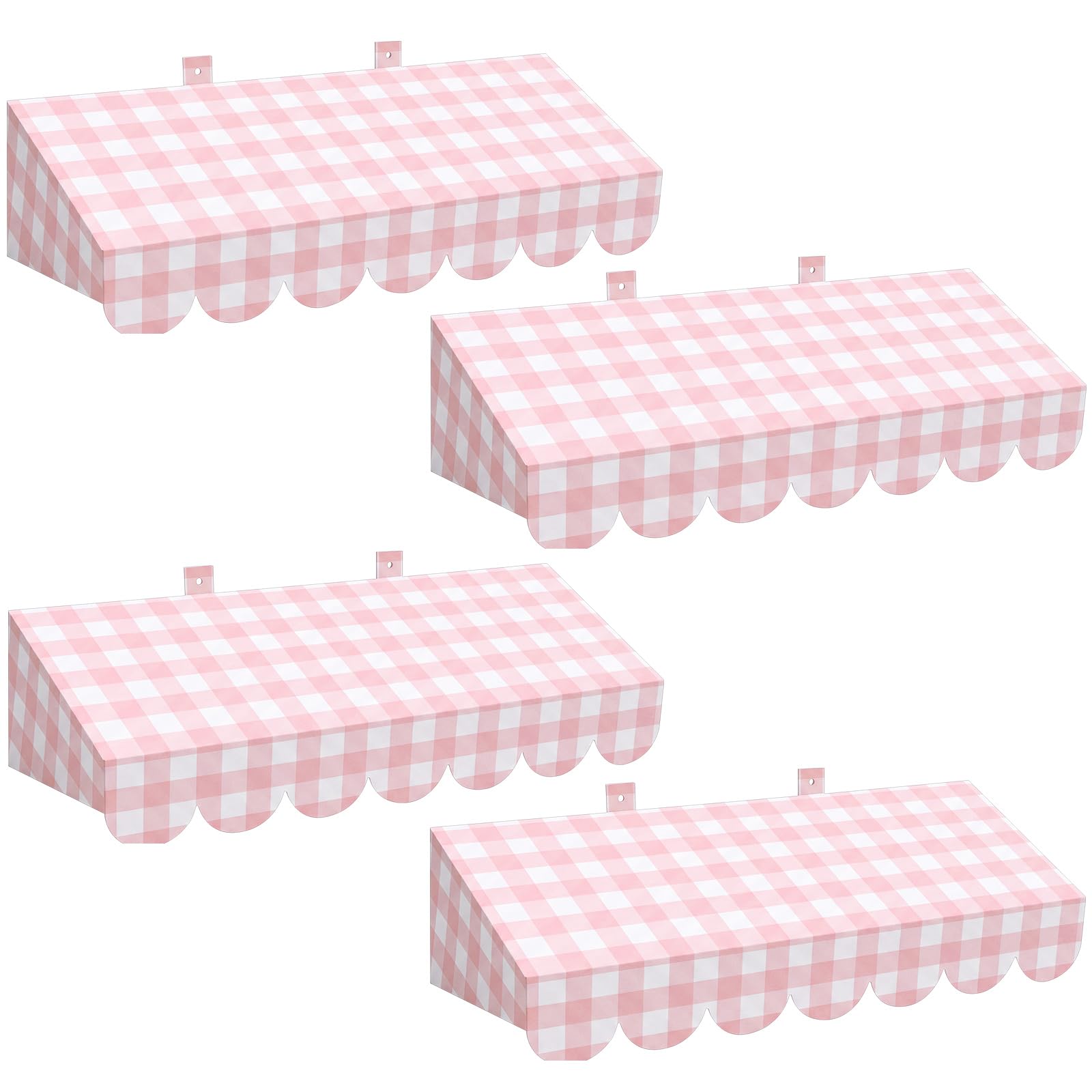 Tallew 4 Pcs 3D Cardboard Awning Wall Decor, Gingham, Pink White