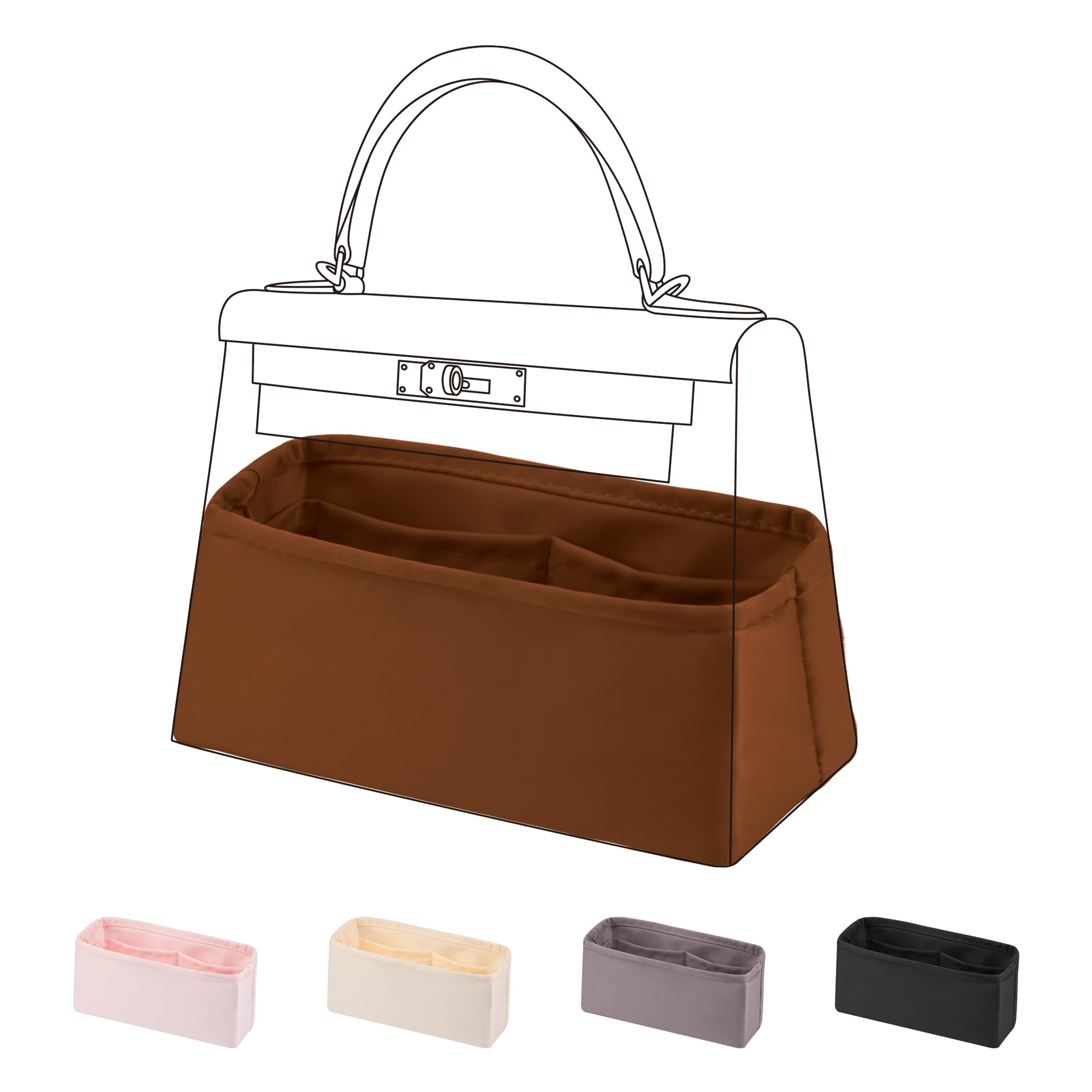 DGAZ Silk Purse Organiser Insert Fits MiniKelly II, Silky Smooth Bag Organiser, Luxury Handbag & Tote Shaper (Gold, MiniKelly II)