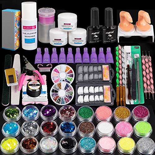 Acrylic Nail Kit Acrylic Powder and Liquid Set Glitter Clipper File Tips Nail Brush Gel Nail Remover Kit for Acrylic Nails Extension Nail Art Starter Kit