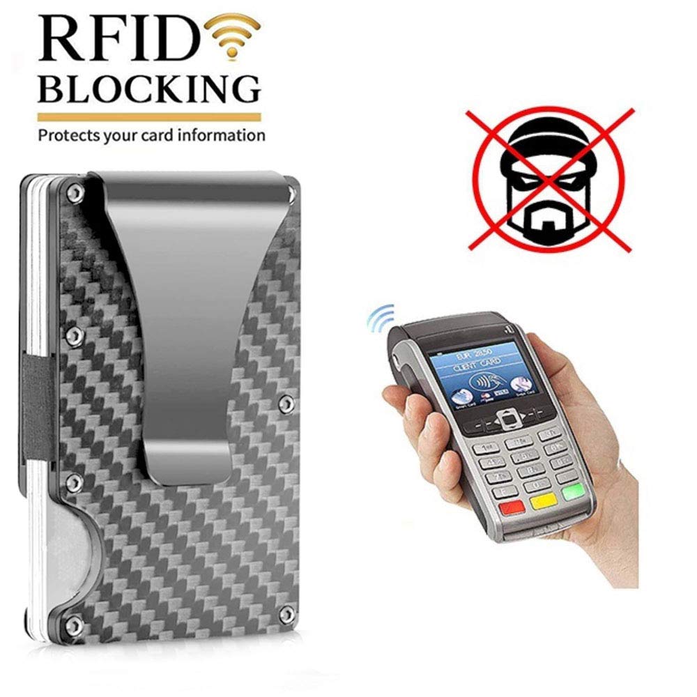 Slim Mini Portable Carbon Fiber Wallet for Men - RFID Metal Money Clip Credit Card Holder Men Small Wallet