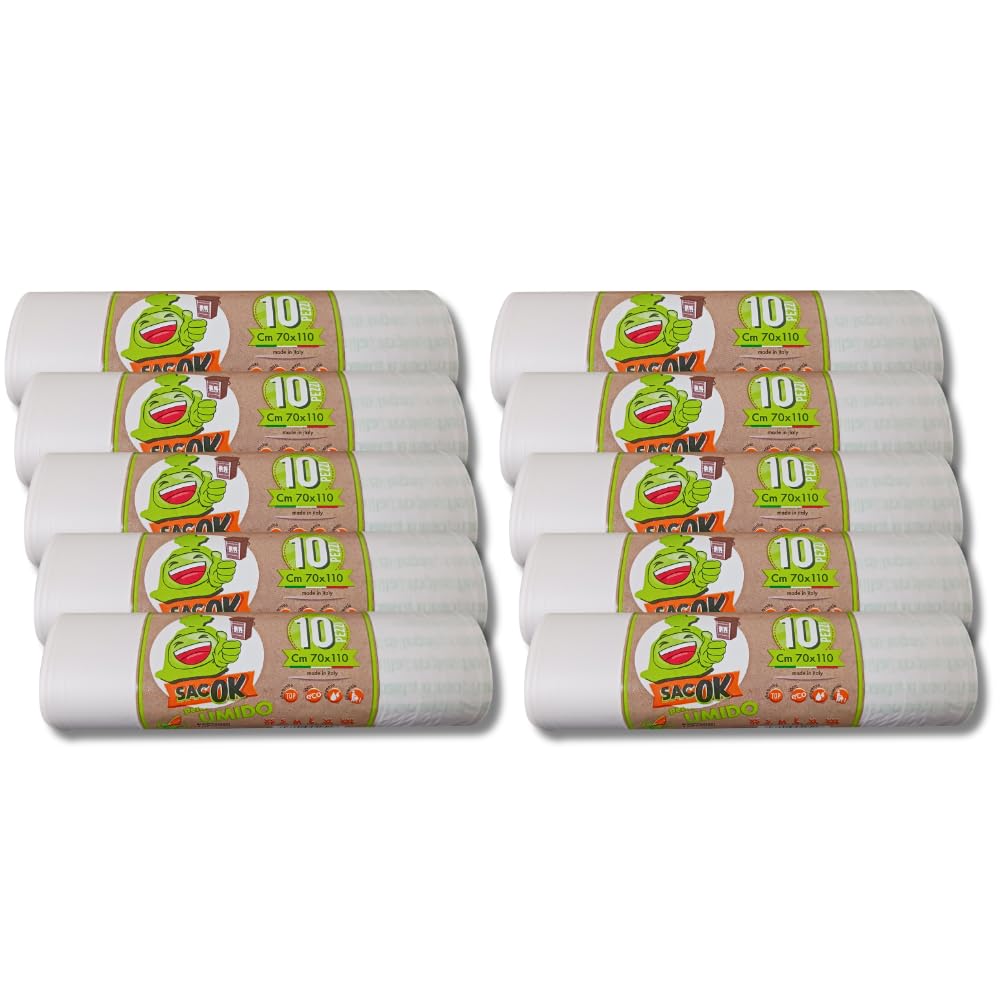 100 Sacchi Spazzatura 70x110 cm, Sacchetti Umido Grandi Biodegradabili e compostabili - Sacchi Umido per i bidoni della Raccolta Differenziata da interno.