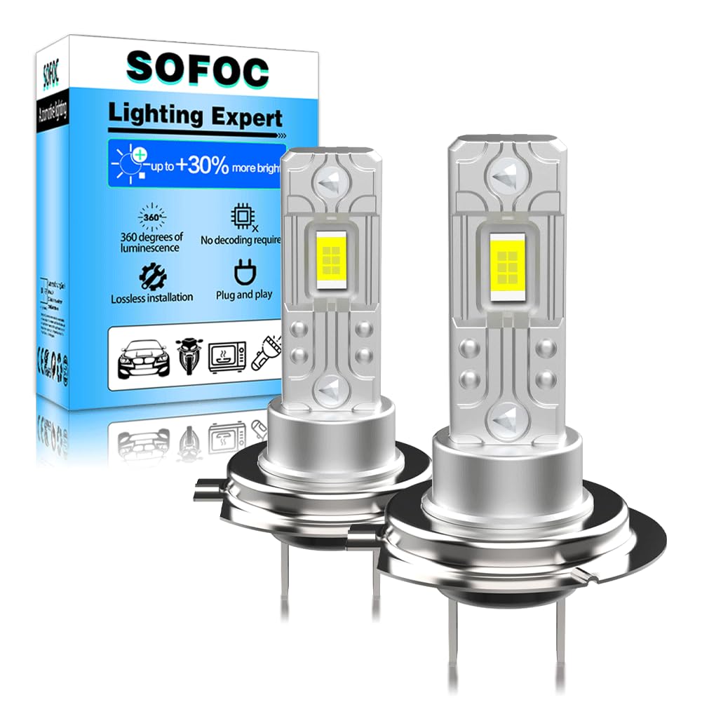 SOFOC H7 Lampadina LED Fari Fendinebbia PX26D 12V 24V 12-24V DC Compatibled 4000LM 300% Più Luminoso Bianco Freddo 6000K Anabbaglianti/Abbaglianti Ricambio 2Pcs