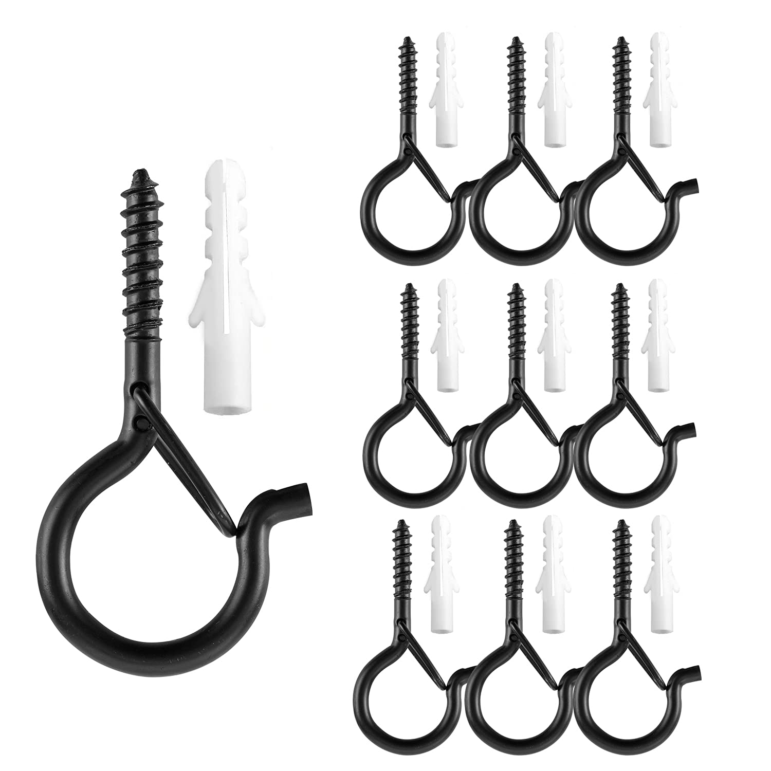 TAIHUIMY Screw Hooks for Outdoor String Lights, Q-Hanger Christmas Rope Lights Clips, Wall Cabinet Ceiling Eye Hook with Safety Buckle for Wire Party Light Plants Wind Chimes(10)