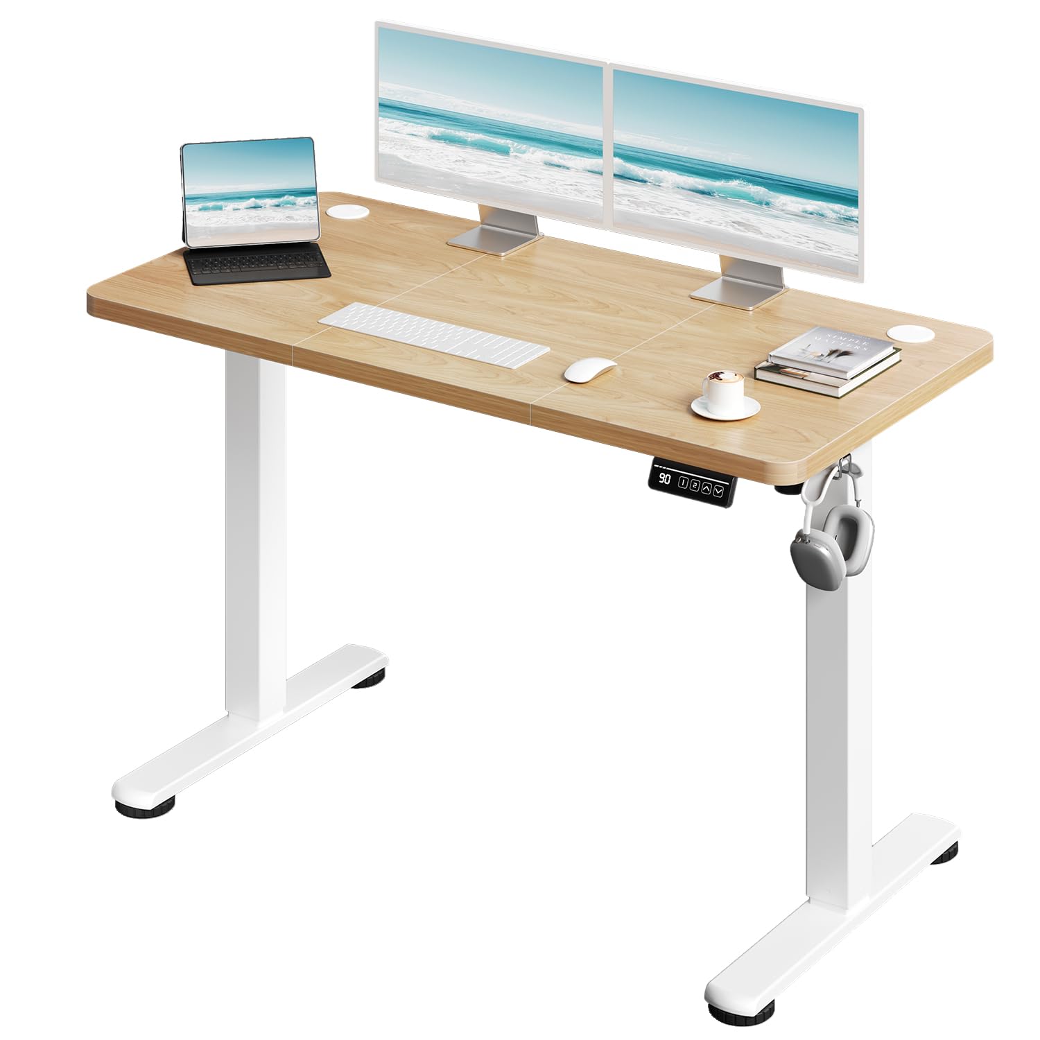 JUMMICO Standing Desk 120 x 60 cm Eletric Height Adjustable Desk with 2 Height Memory Position, Sit Stand desk with Smart Controller, Beige