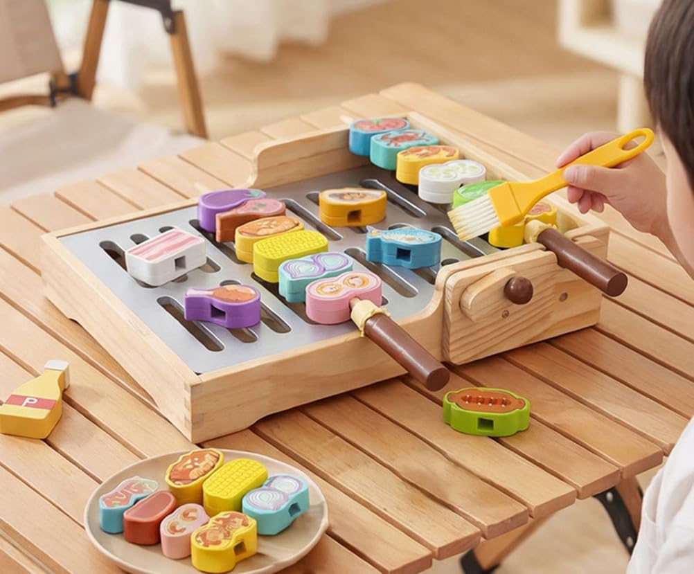 Giocattolo per Finti Barbecue, Gioco di Simulazione con Spiedini di Cibo BBQ