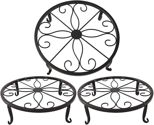 Soporte de metal para plantas en interiores y exteriores, soporte para macetas, 3 piezas en un paquete (negro)