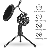 Vista 4 de Soporte de trípode para micrófono de escritorio, soporte de micrófono de escritorio con red de filtro pop para podcast, chat, reuniones