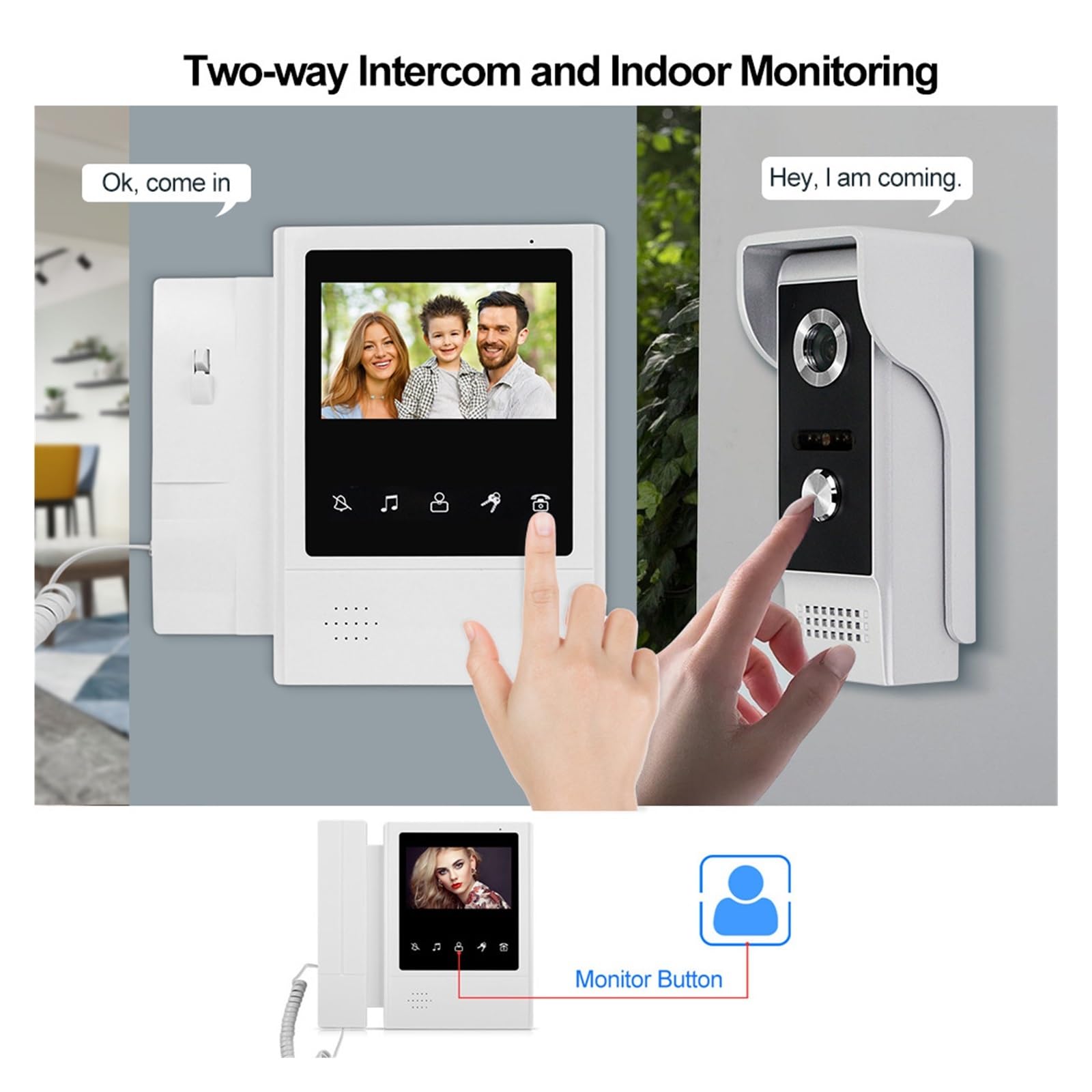 Ręczny Przewodowy Kolorowy Wideodomofon Z Dzwonkiem Do Drzwi 4.3 Calowy Monitor Wewnętrzny 700TVL Kamera Zewnętrzna Dzwonek Wideo Telefon Domu Instalacja W Mgnieniu Oka(B)