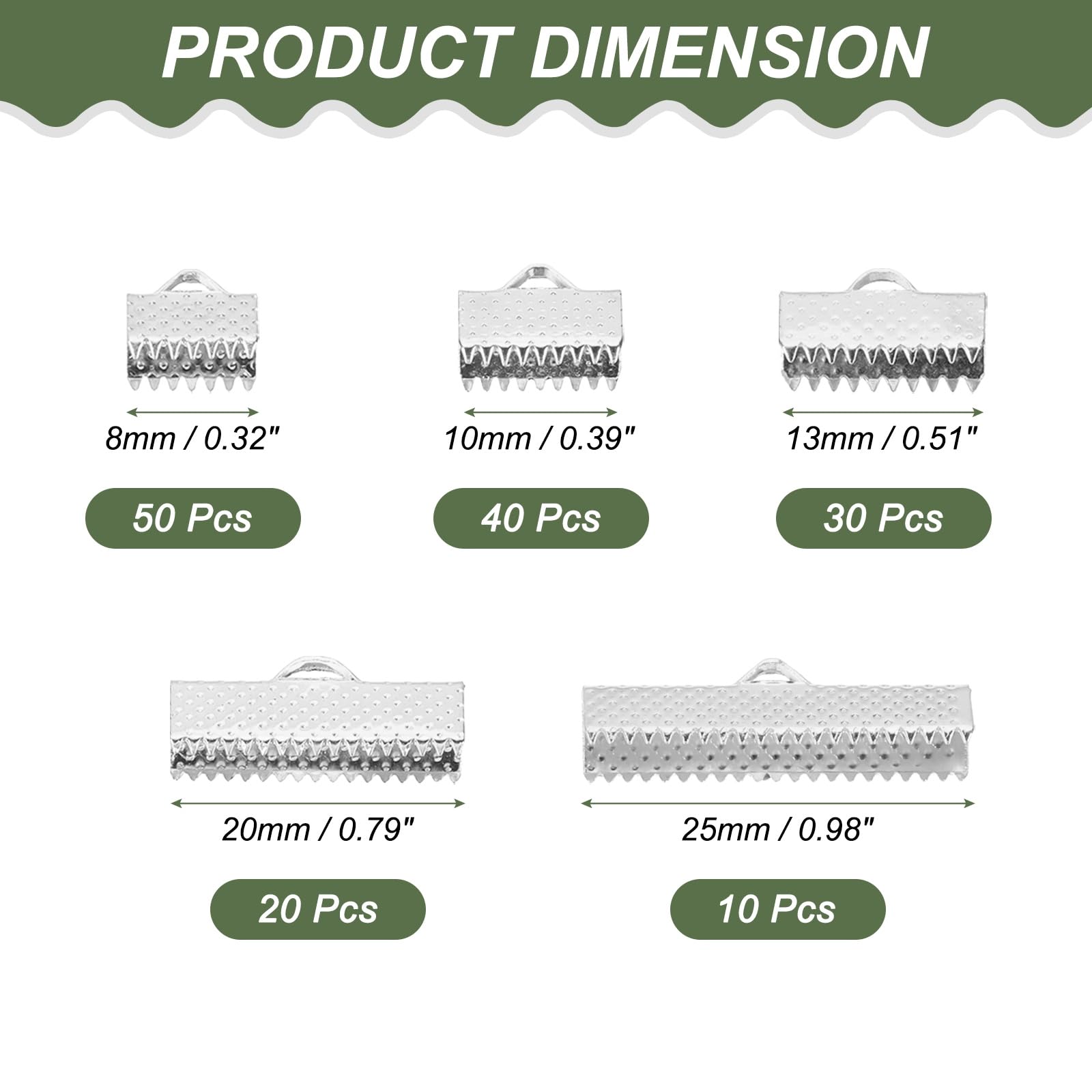 PATIKIL 8mm/10mm/13mm/20mm/25mm Ribbon Ends Crimp Clamp 150pcs Pinch Crimp End Bracelet Bookmark Cord Ends Fasteners Clasp for Leather DIY Craft Jewelry Making White K - Image 2