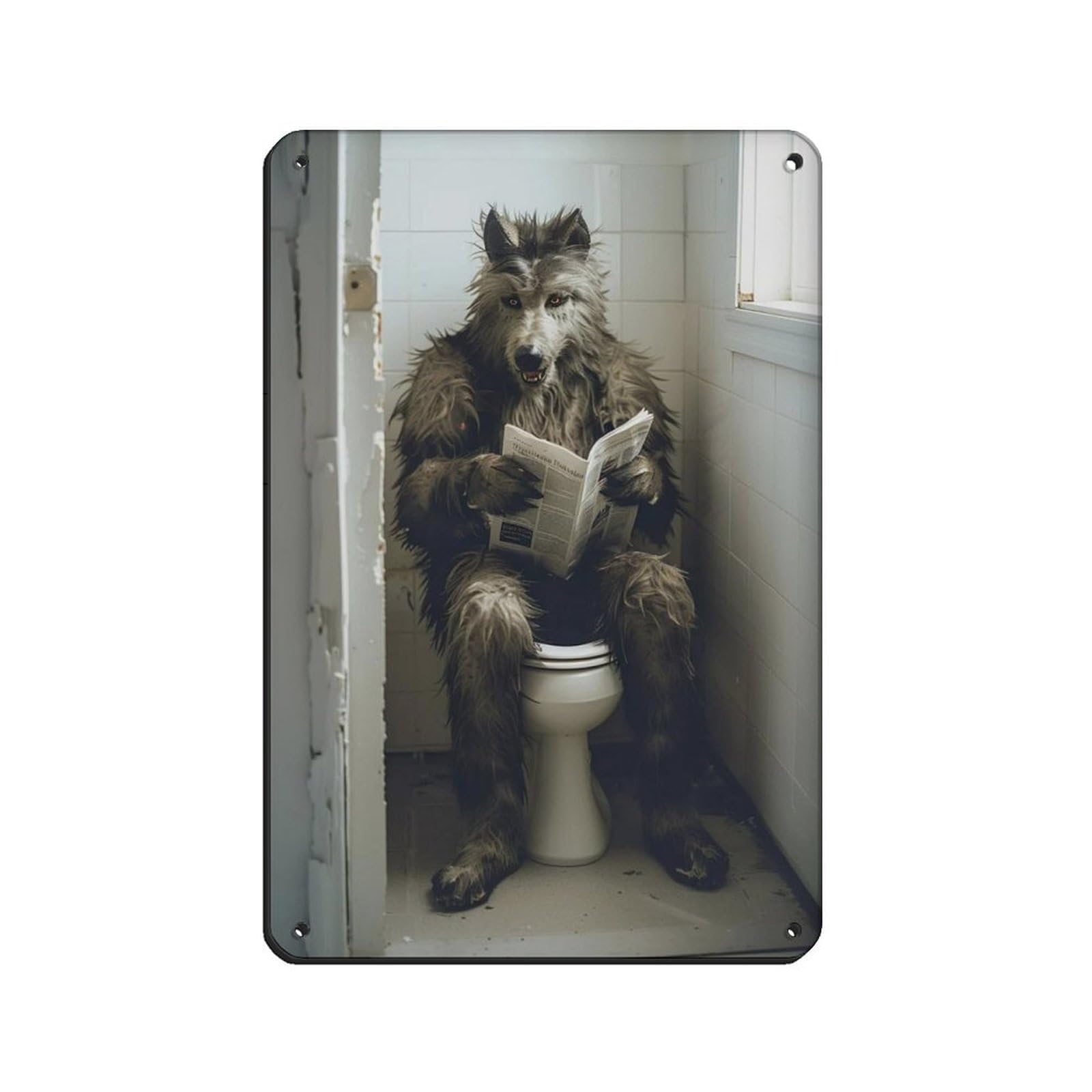 Werewolf Sitting on The Toilet Reading A Newspaper (3) Tin Sign Vintage Metal Pub Club Cafe Bar Home Wall Art Decoration Poster Retro 8x12inch(20x30cm)