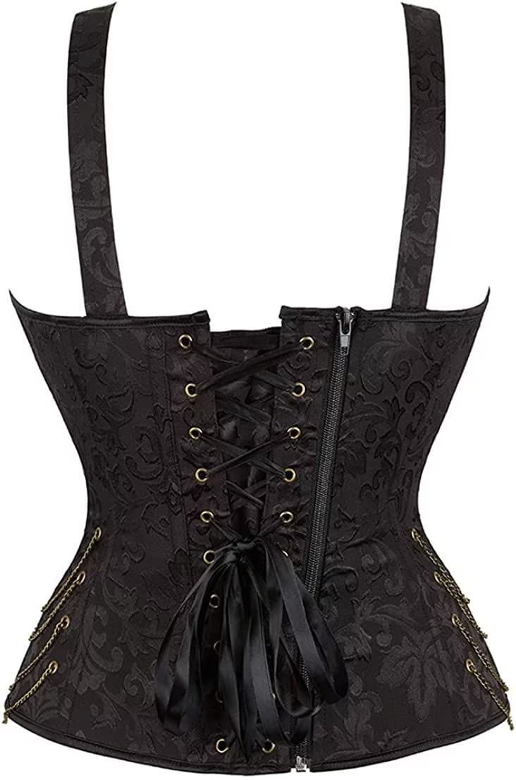 jutrisujo Korsett Kleid Damen Halloween Rock Set Steampunk Corsage mit Strapsen Spitze Corset Dress Bustier Damen Corsagenkleid Kostüm Pirat