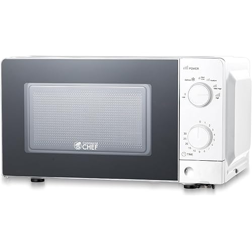COMMERCIAL CHEF 0.6 Cubic Foot Microwave with 6 Power Levels, Small Microwave with Push Button Door, 700W Countertop with 30 Minute Timer and Mechanical Dial Controls, White