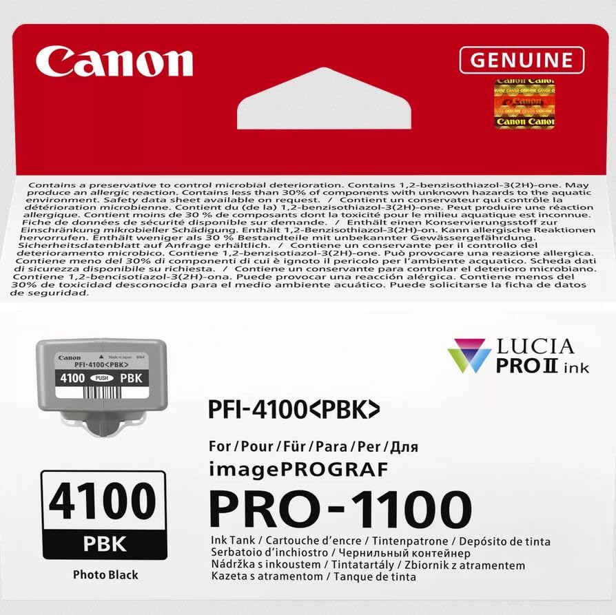 Canon PFI-4100PBK – Cartouche d’Encre d’Origine pour imprimante Photo (1x Noir Photo) – Compatible imagePROGRAF PRO-1100