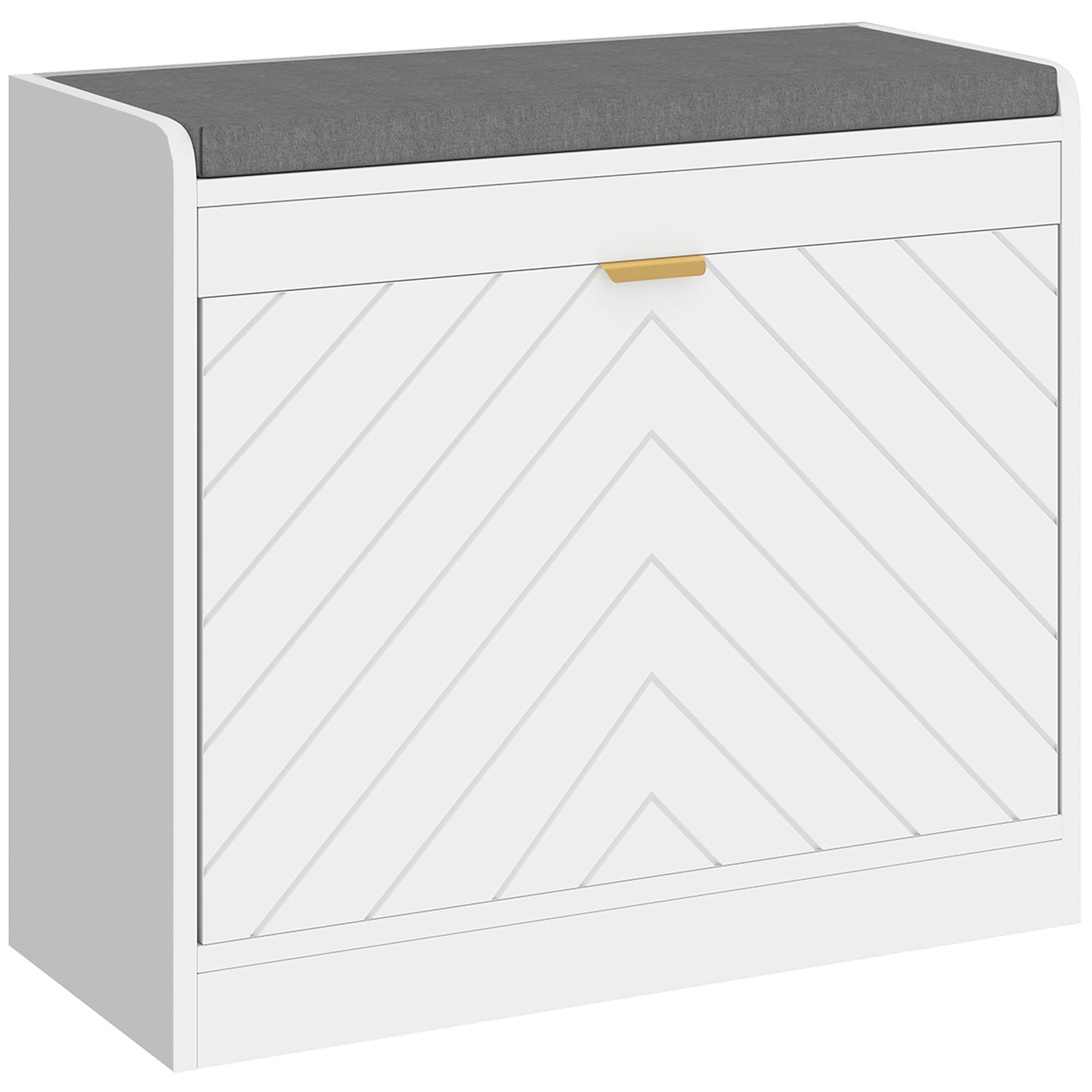 Rackhams White Shoe Bench With 1 Flip Drawer, Cushion, 5 Pairs For Entryway - Mdf, Polyester - 1