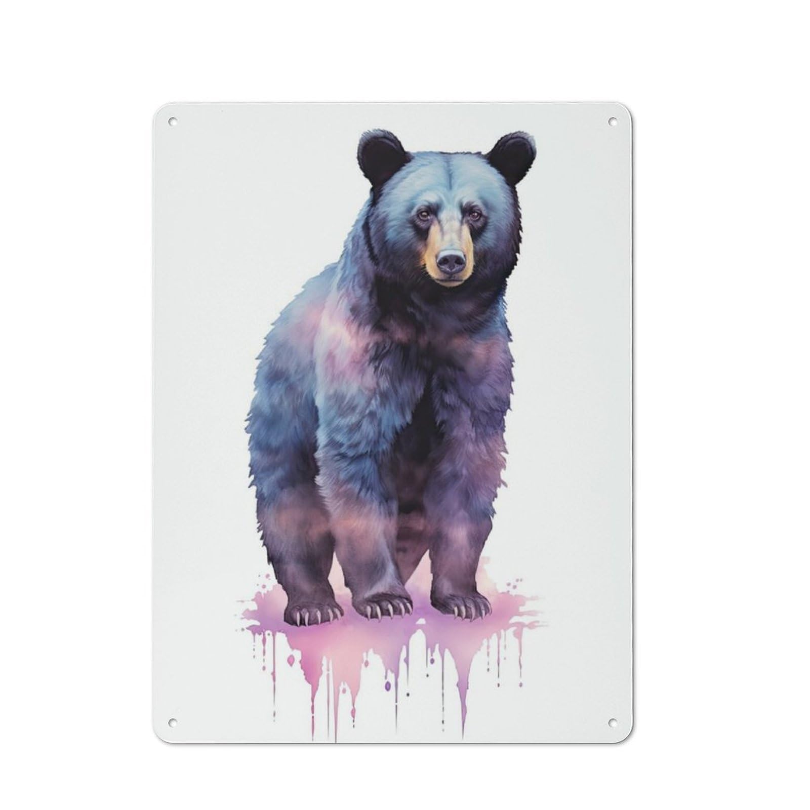 Vintage Metal Sign 40x30cm Featuring Watercolor Bear Painting, Home Bar Decor for Cafe, Pub, Workshop Or Home Bar
