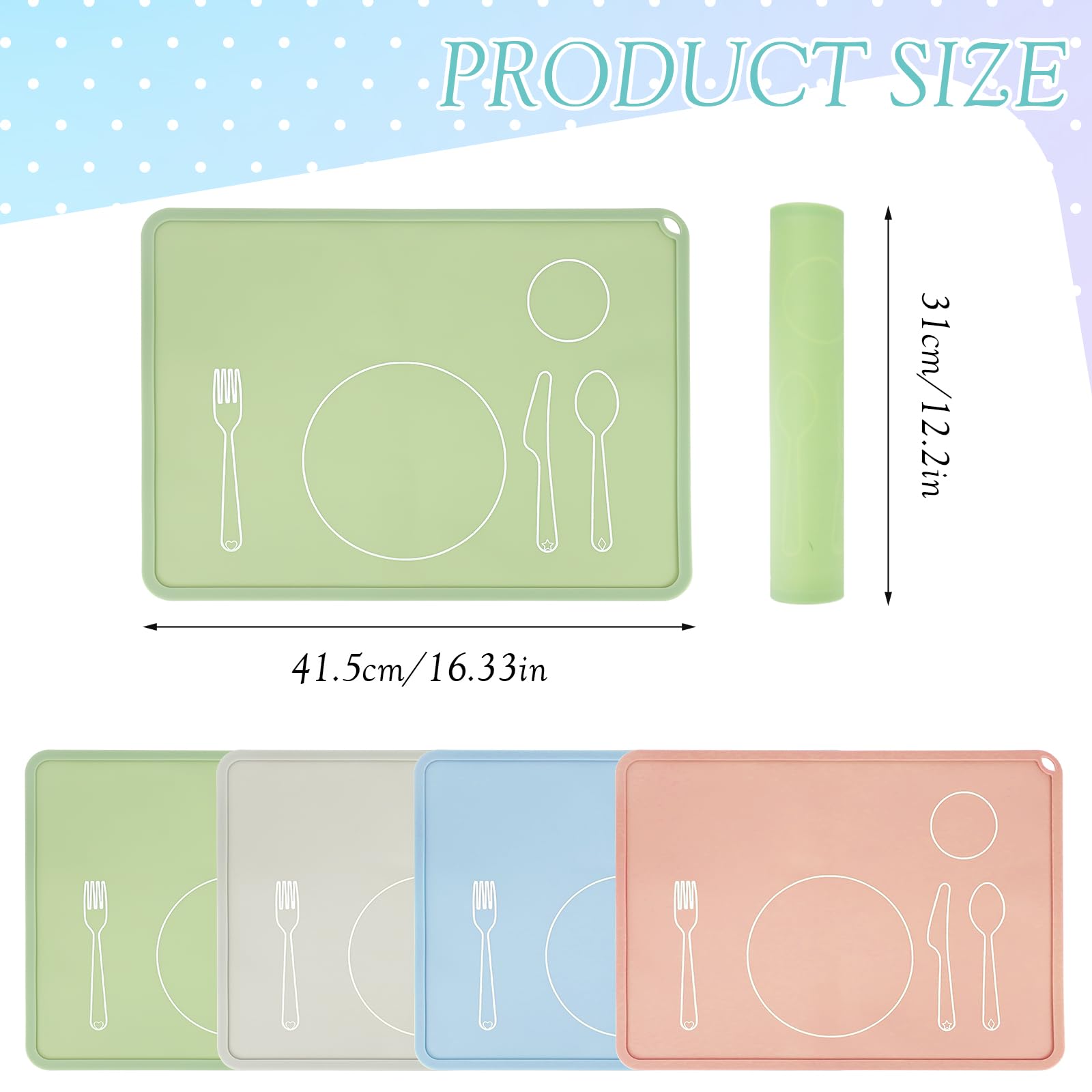4 tovagliette Montessori in silicone antiscivolo, 40,6 x 30,5 cm, per mangiare, per mangiare, per tavolo da pranzo, imparare, viaggiare, cucina
