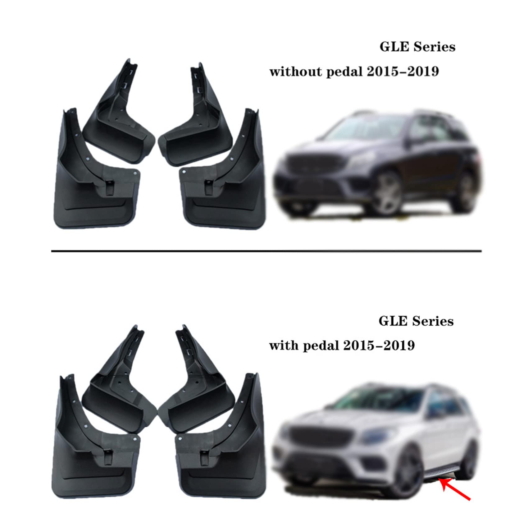 Set Auto Paraspruzzi per Mercedes-Benz GLE Series 2016-2019, Parafanghi Anteriore Posteriore Parafango Gomma Mud Flap Guardie Splash Auto Accessorio Protettivo 4 Pezzi Kit,Without pedal