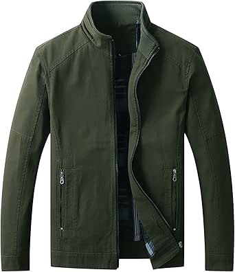 JEsilunmaMY Men's Lightweight Cotton Jackets Stand Collar Zip Up Thin ...