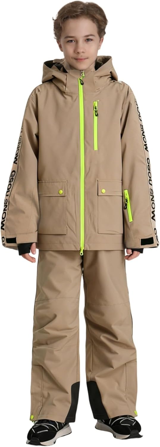 GSOU SNOW Snow Suit for Kids Ski Suit Boys Ski Jacket and Snow Bibs Set Waterproof Insulated Snowsuit Windproof for Kid Youth