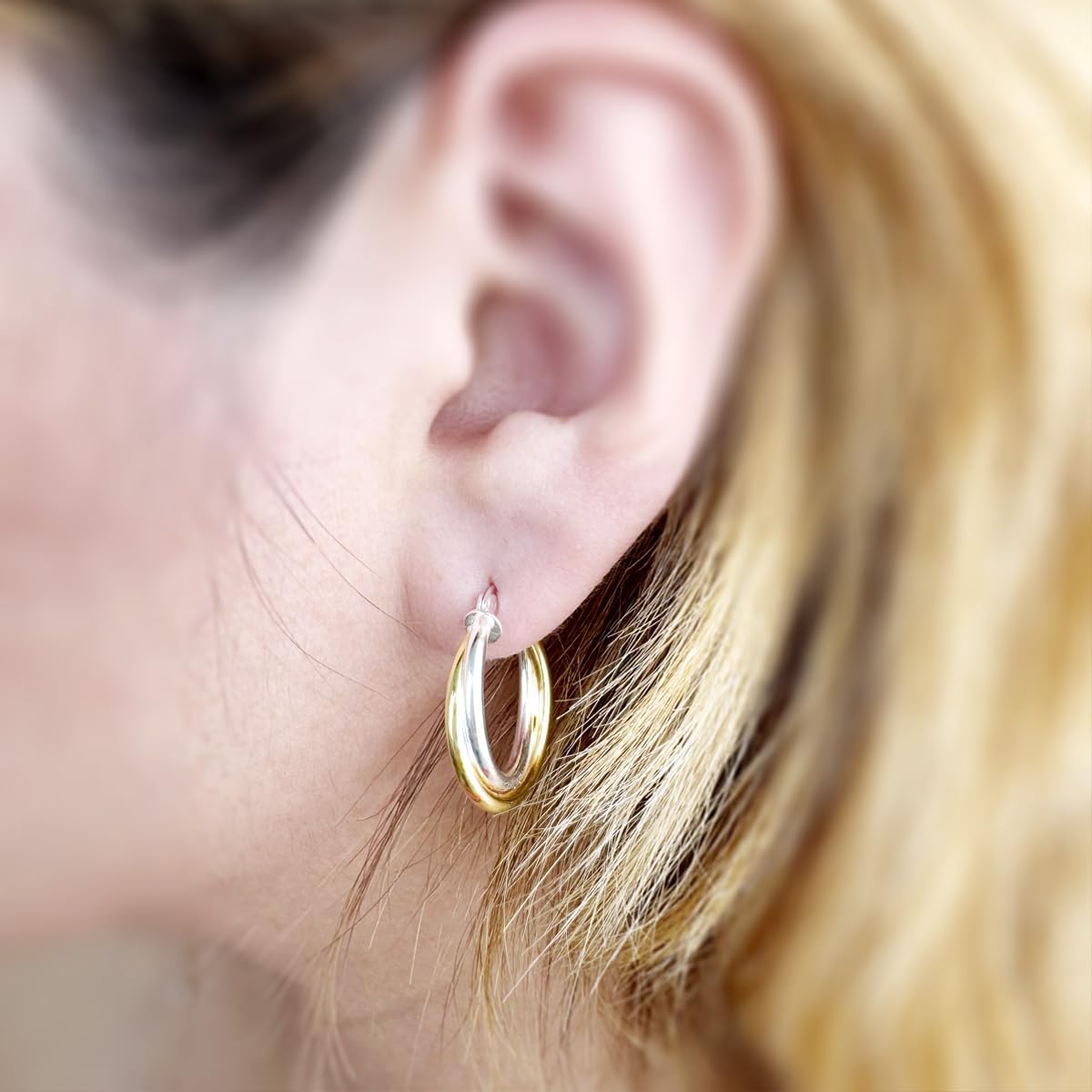 Ritastephens Sterling Silver Gold Plated Two-Tone Polished Intertwined Hoop Earrings (Small, Regular, Large) - Image 7