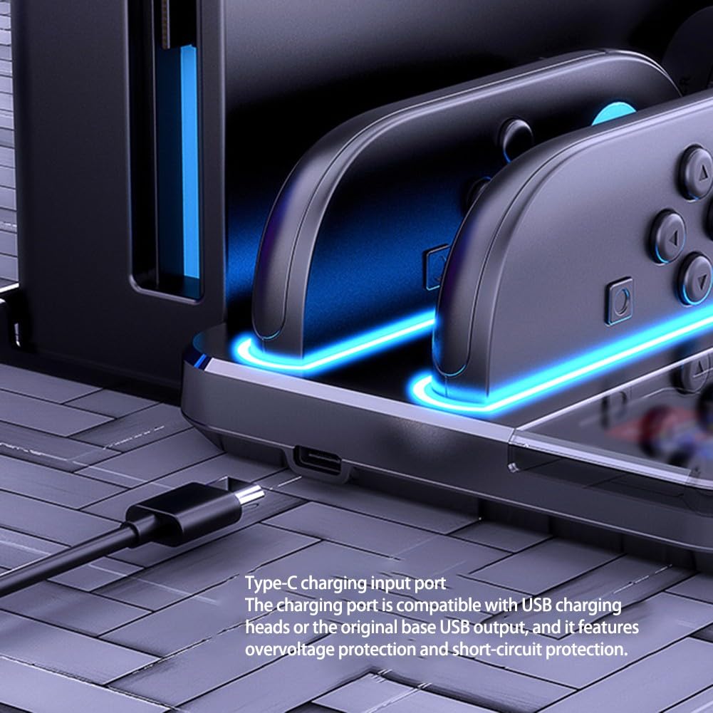 Base di ricarica per Nintendo Switch 2 con 4 porte, 8 schede di gioco, indicatore LED, costruzione ABS, design compatto, nero