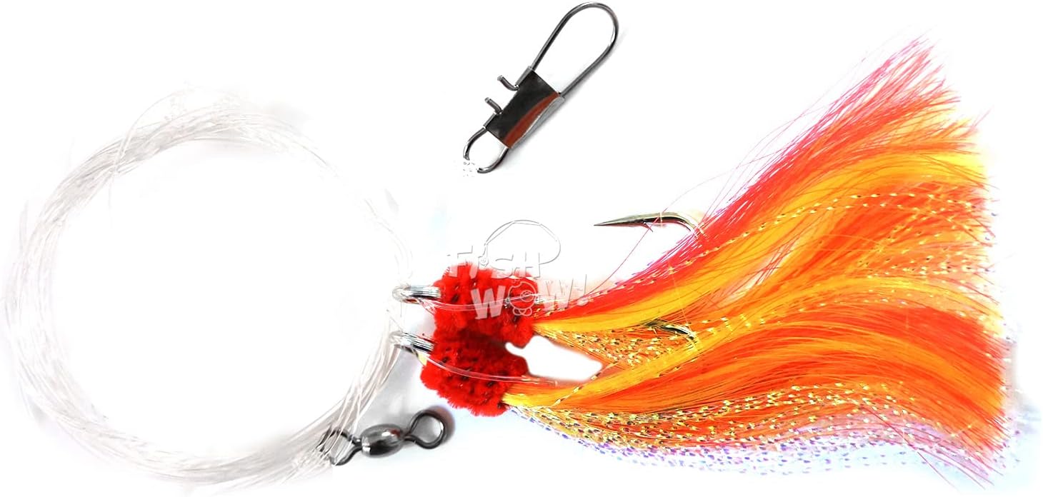 20 Packs Fishing Shrimp Flying Rig 5/0 Hook - Red Yellow White…