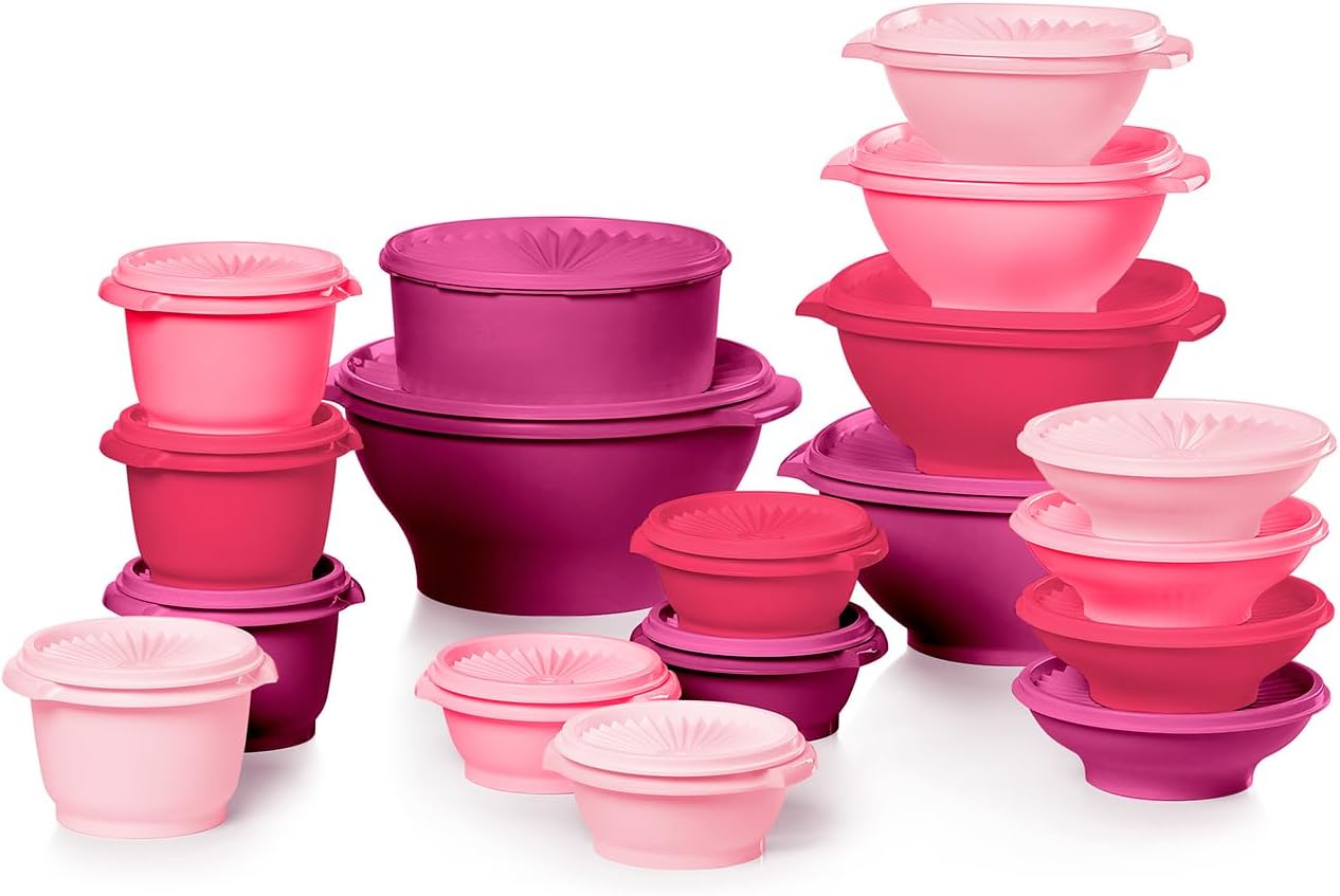 Heritage Collection, New 36 Piece Food Storage Container Set in Vintage Pink, Dishwasher Safe and BPA Free (18 containers, 18 lids)