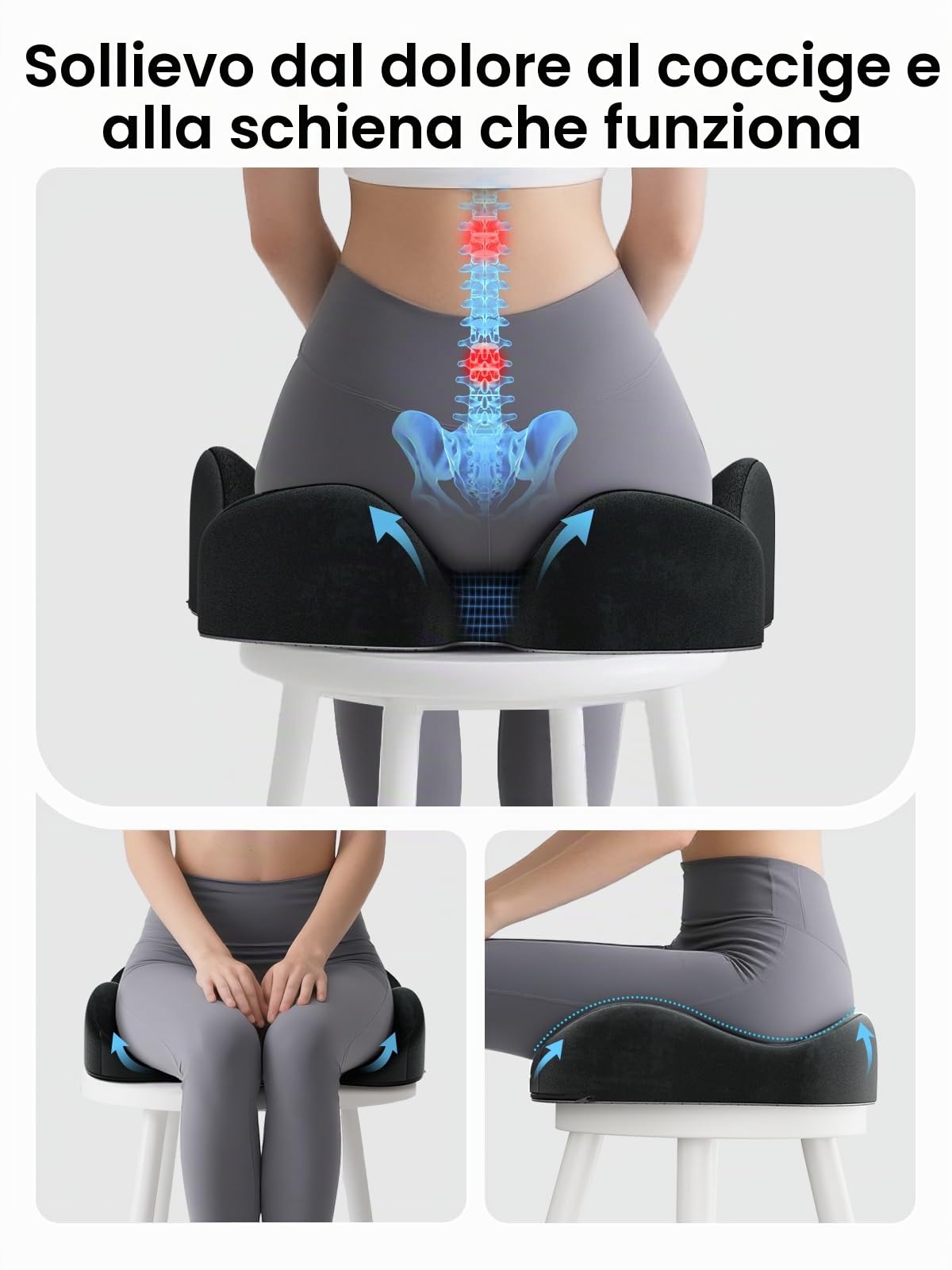 Benazcap Cuscino per seduta in memory foam, cuscino ergonomico per sedia da ufficio, adatto per casa, ufficio e auto, cuscino per guida