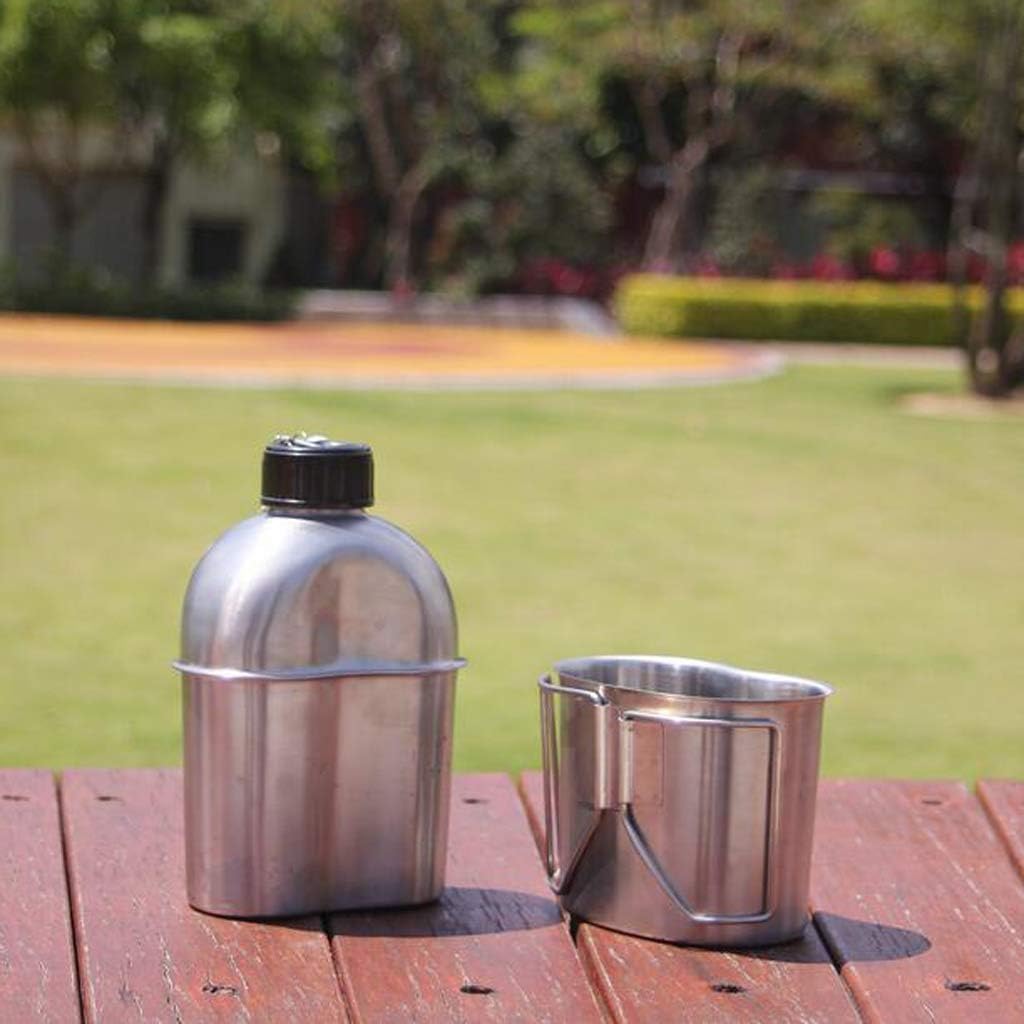 Stainless Steel Camping Cup & Kettle Set, 1L (34 fl oz) Pot with Lid, Outdoor Cooking for Hiking Backpacking