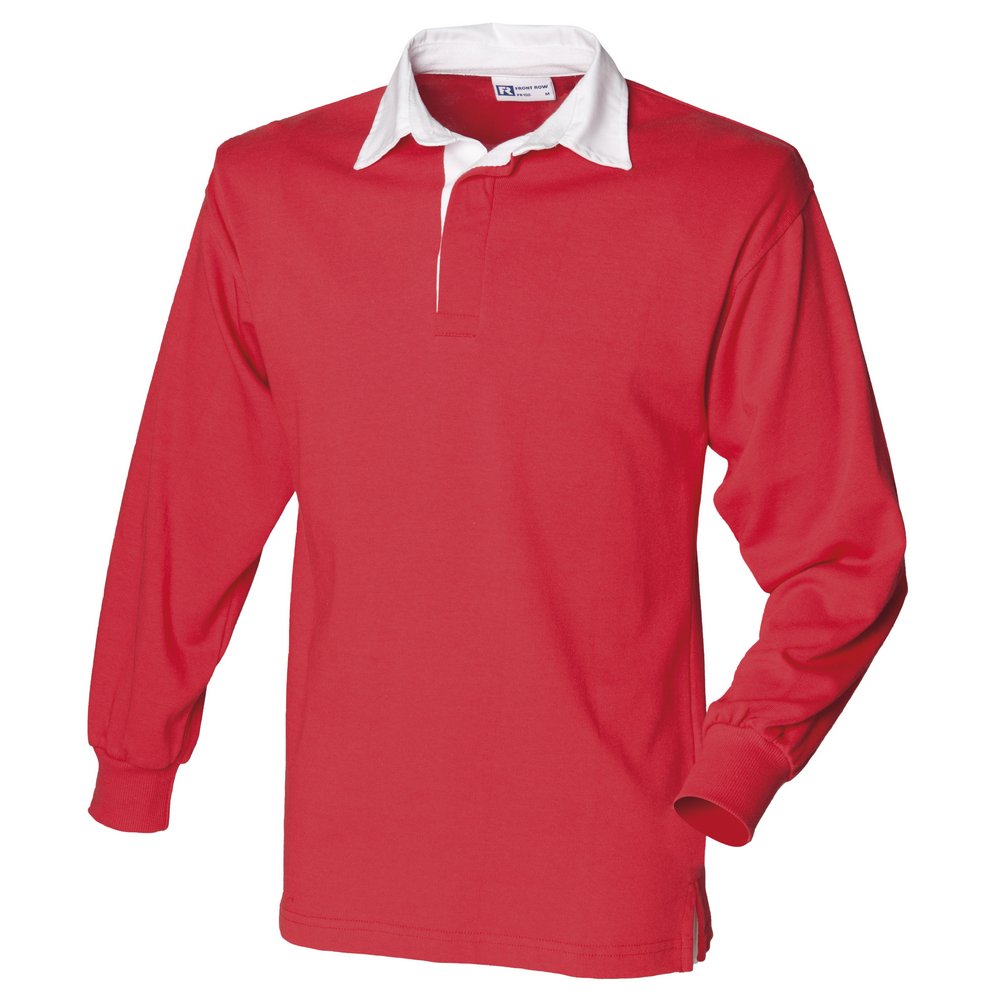 Front Row Long sleeve plain rugby shirt Red/ White XL