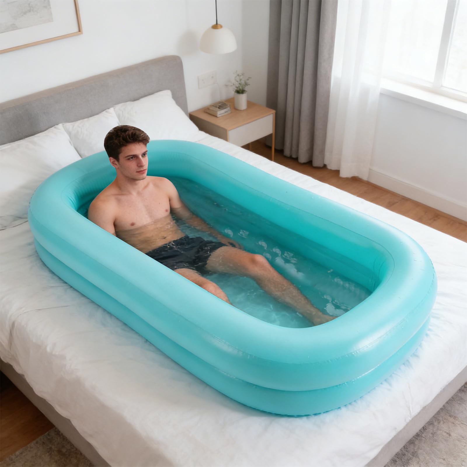 Vasca da bagno gonfiabile, 212 x 96 x 37 cm, per letto con pompa e sacca d'acqua