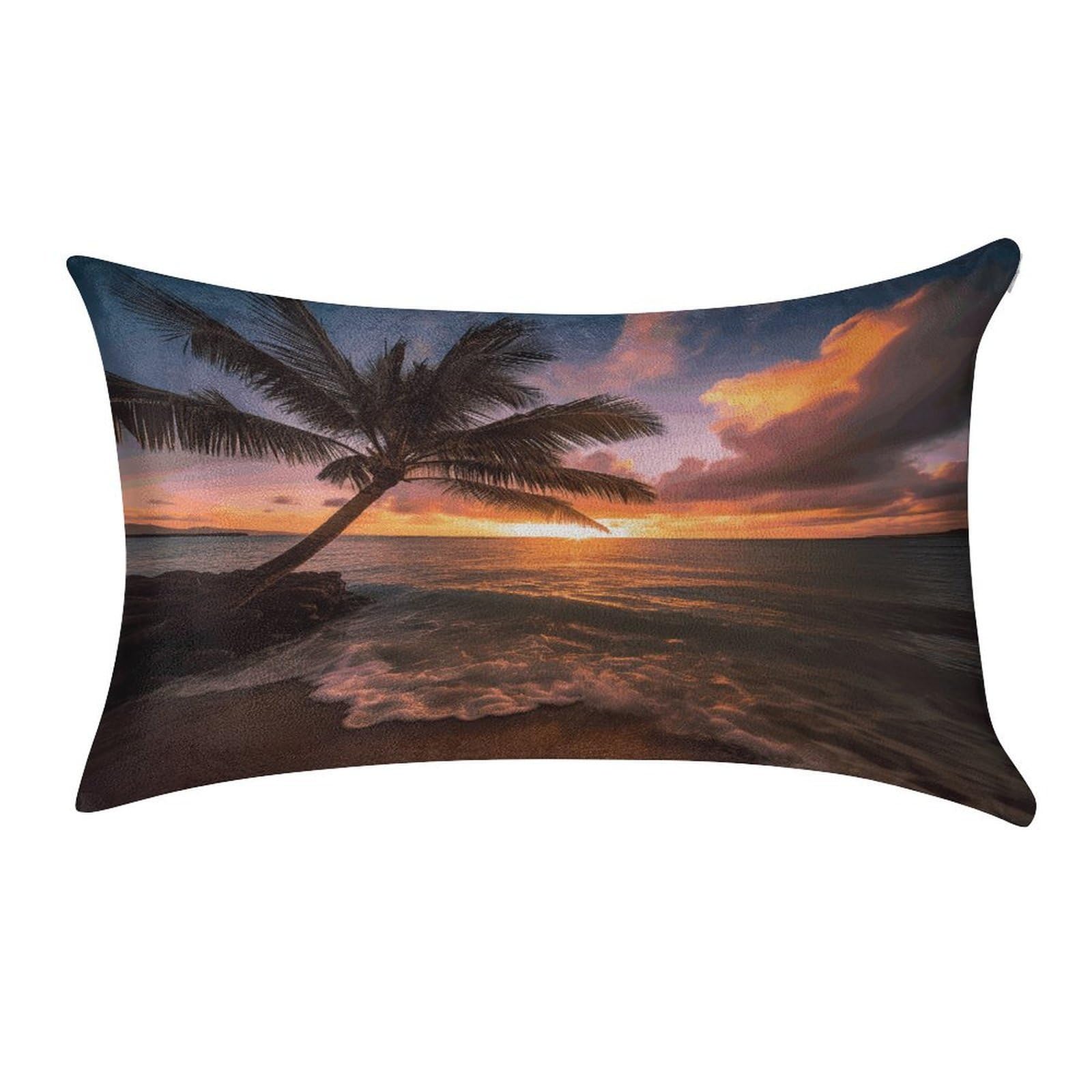 VstaDank Palm Tree Sunset Beach Throw Pillow Cover 12"×20" Ultra Soft Pillowcase Cozy Lumbar Pillow Shell Gold Velvet Exquisite Decorative Cushion Sham Protector for Couch Sofa Bedroom