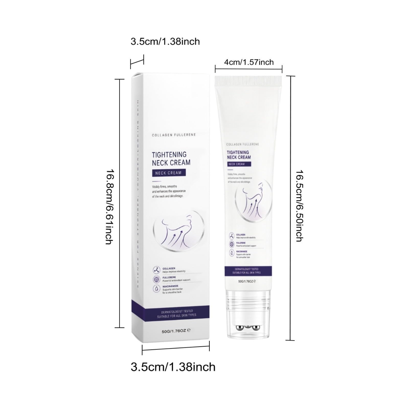 Magic Collagen Fullerene Neck Creams, Tighten and Lift Firming Neck Cream for Crepey Skin, Crema al collagene per il collo con, Creme Liftante Collo & Decollete Roll-On, Riduce le rughe