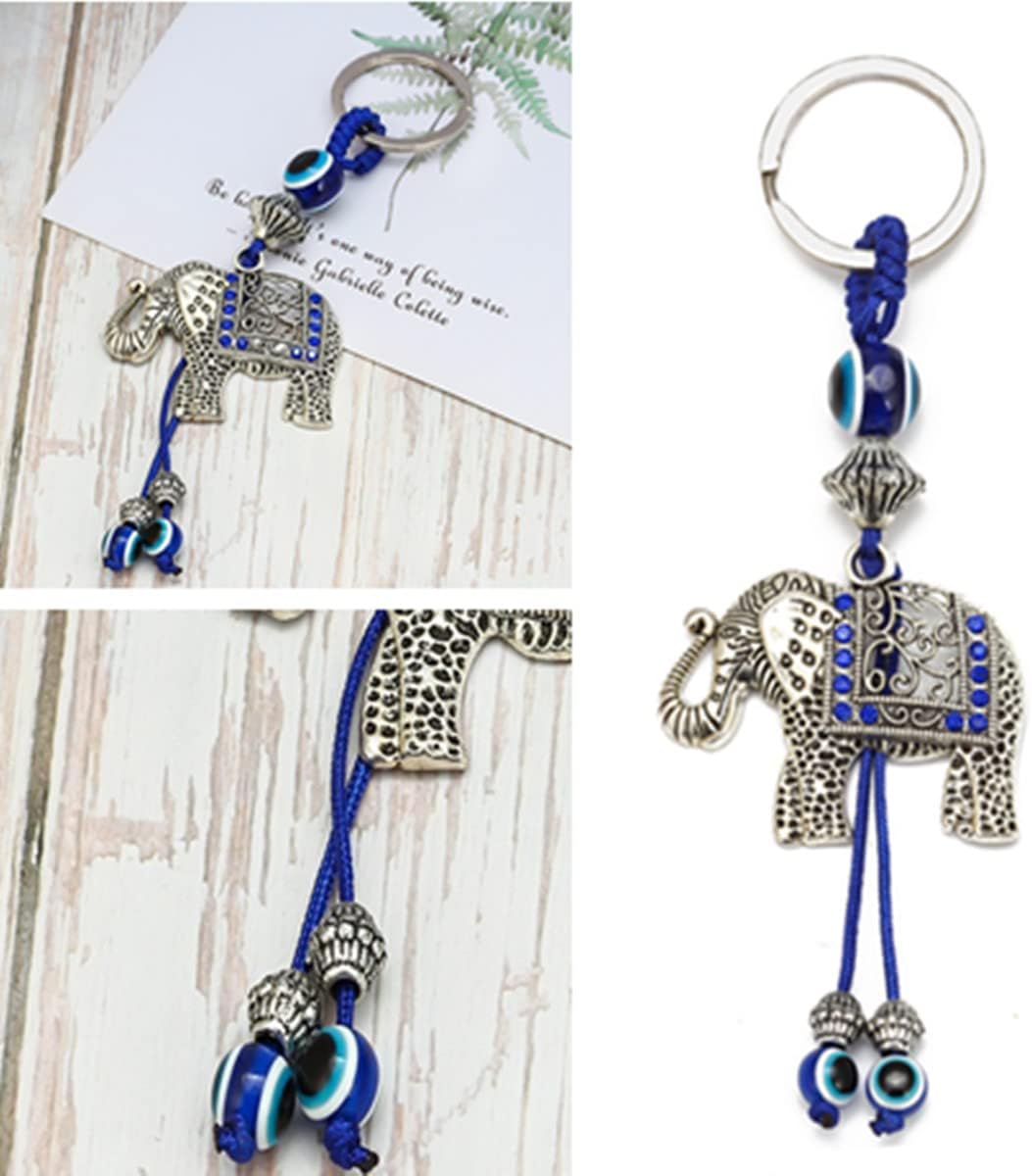 Lucky Elephant Keychain, Hanging Evil Eye Tassel Elephant Keychain for Home, Car, Office Decorative (Blue) image 4