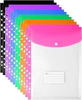 Plastic Wallets A4 Punched Pockets - Expandable Plastic Folders A4 Plastic Pocket with Snap Button Top Opening Document Folders - 12PCS