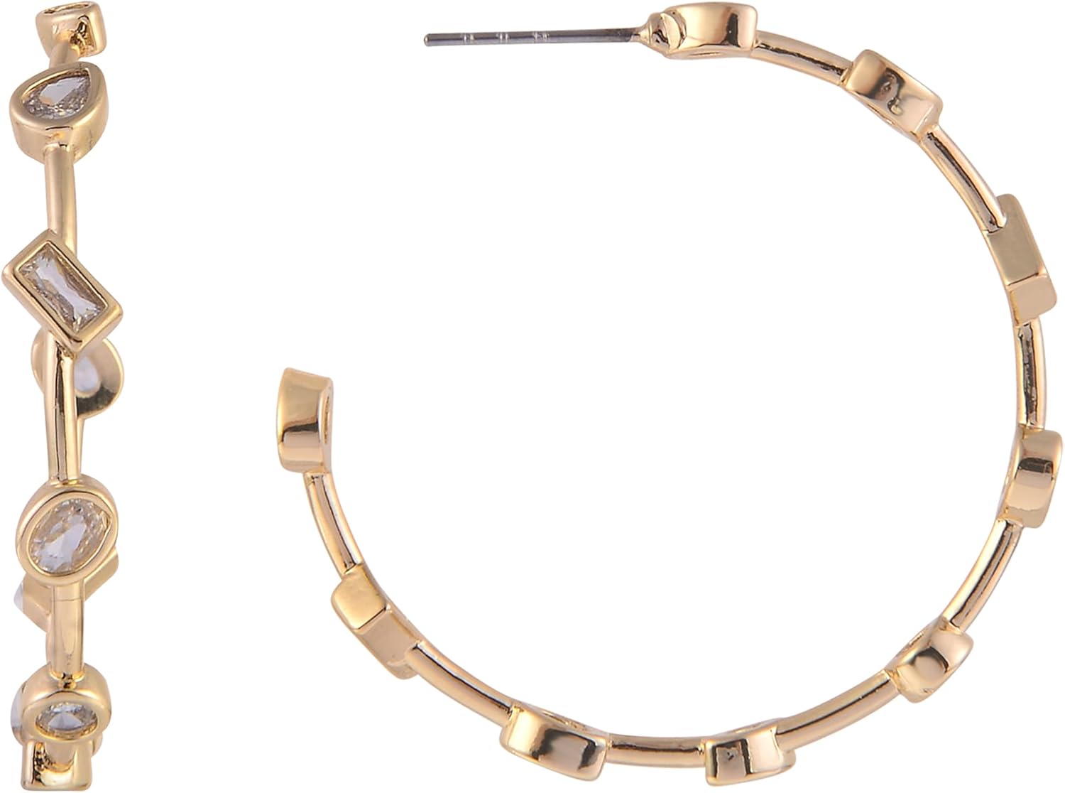 Daisy Fuentes Gold Tone Hoop Earrings with W CZ Stones - Image 3