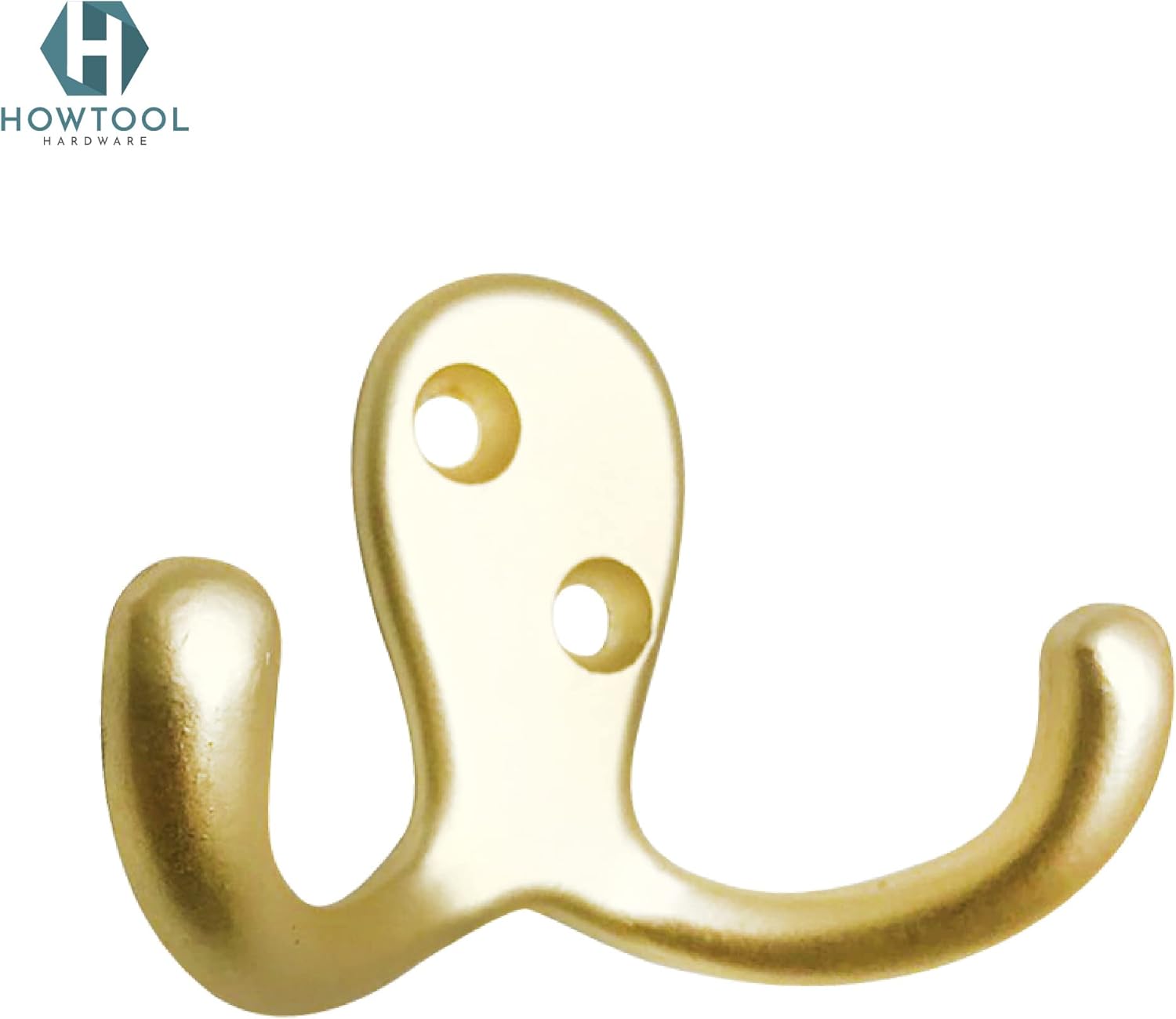 Satin Brass Robe Hooks for Hanging Matte Gold Wall Mounted Double Coat Towel Hooks, Heavy Duty Metal Hangers with Screws, 5 Pack