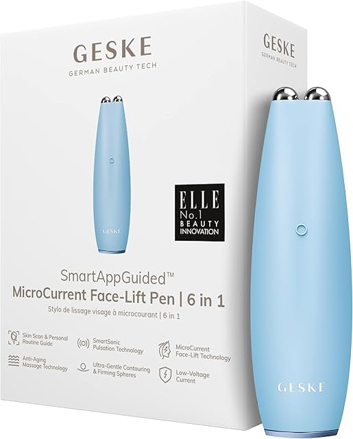 GESKE | Pióro do liftingu twarzy SmartAppGuided z mikroprądami | 6 w 1 | Narzędzia do pielęgnacji skóry | Urządzenie zapobiegające starzeniu się | Lifting twarzy | Młoda skóra bez zmarszczek