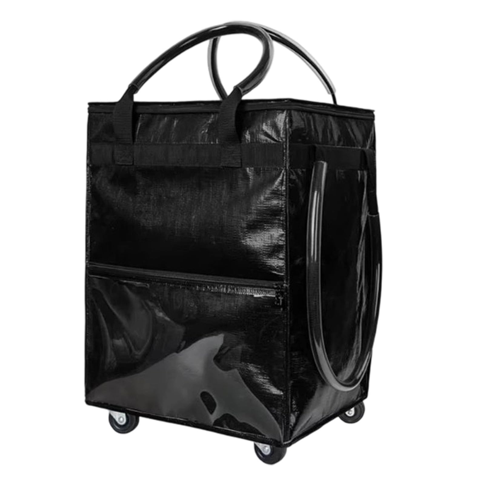 Wiederverwendbarer Lebensmittelbeutel auf Rädern, Wasserdichter Tragbarer Einkaufsbeutel, Faltbarer Trolley -Wagen mit Griff, für Campingreisen (Schwarz)
